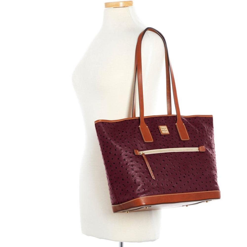 Dooney & Bourke Genuine Leather Ostrich Large Tote Handbag for Women - Burgundy Luxury Purse for Work, Travel & Everyday Use