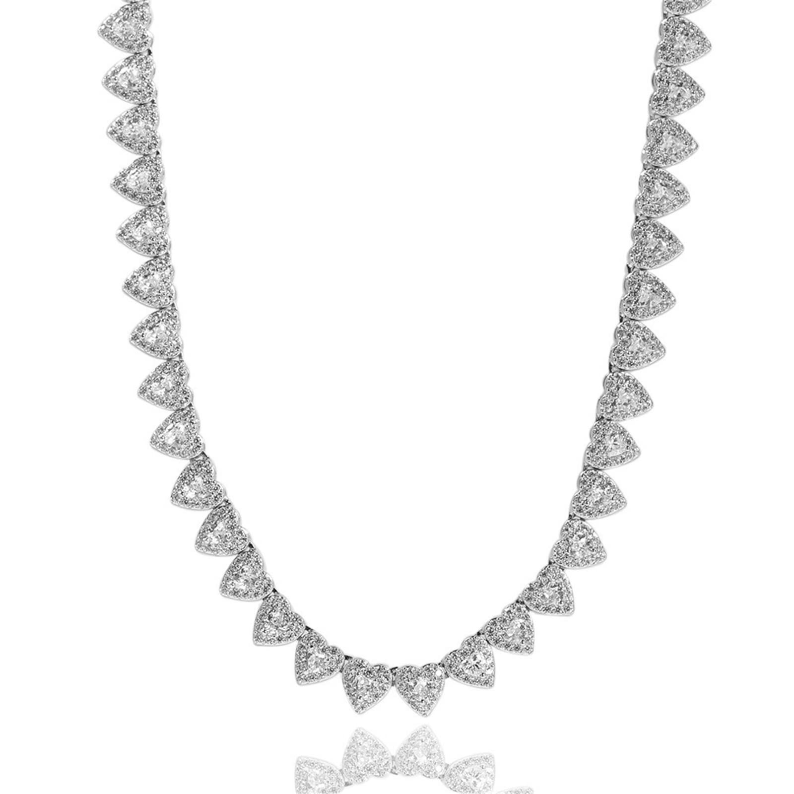 Trendy Iced Out Heart-Shaped Tennis Chain Necklace - Gold Plated Hip Hop Jewelry with Sparkling Zircon Stones for Men & Women | Perfect for Parties, Date Nights & Streetwear Fashion