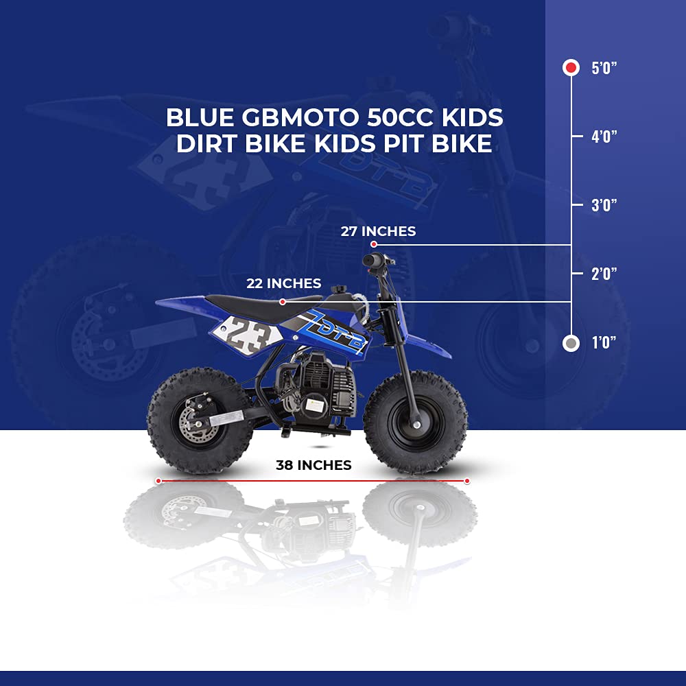 Best 50cc Kids Dirt Bike - Blue 2-Stroke Gas Pit Bike for Boys & Girls | Perfect for Off-Road Trails, Backyard Riding & Motocross Training