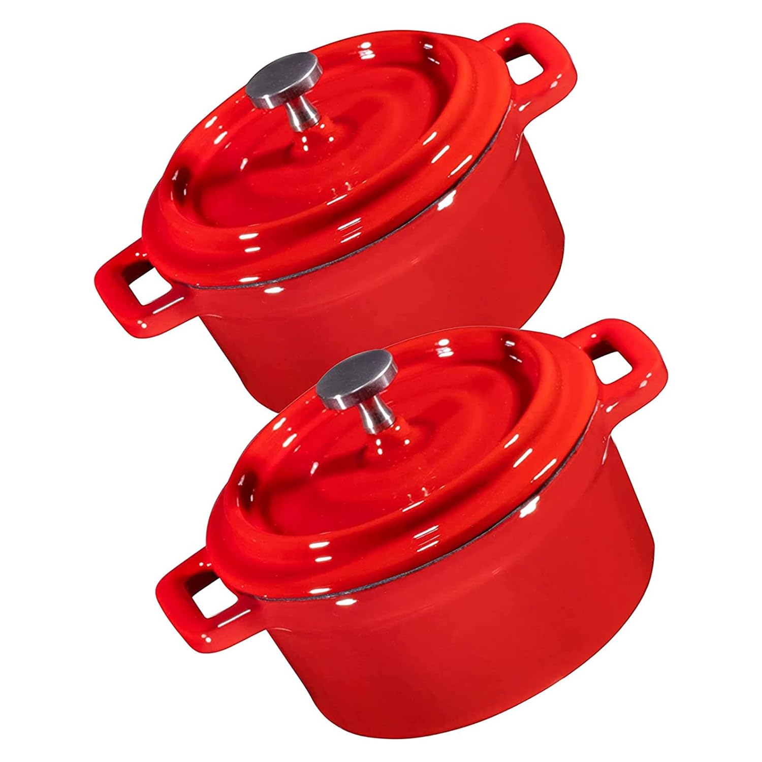 Bruntmor Enameled Cast Iron Dutch Oven with Lid - 2-Piece Set in Red | 8 Oz Mini Cocotte | Pre-Seasoned Non-Stick Skillet | Perfect for Soups, Stews & Baking | Ideal Cooking Gift for Women & Home Chefs