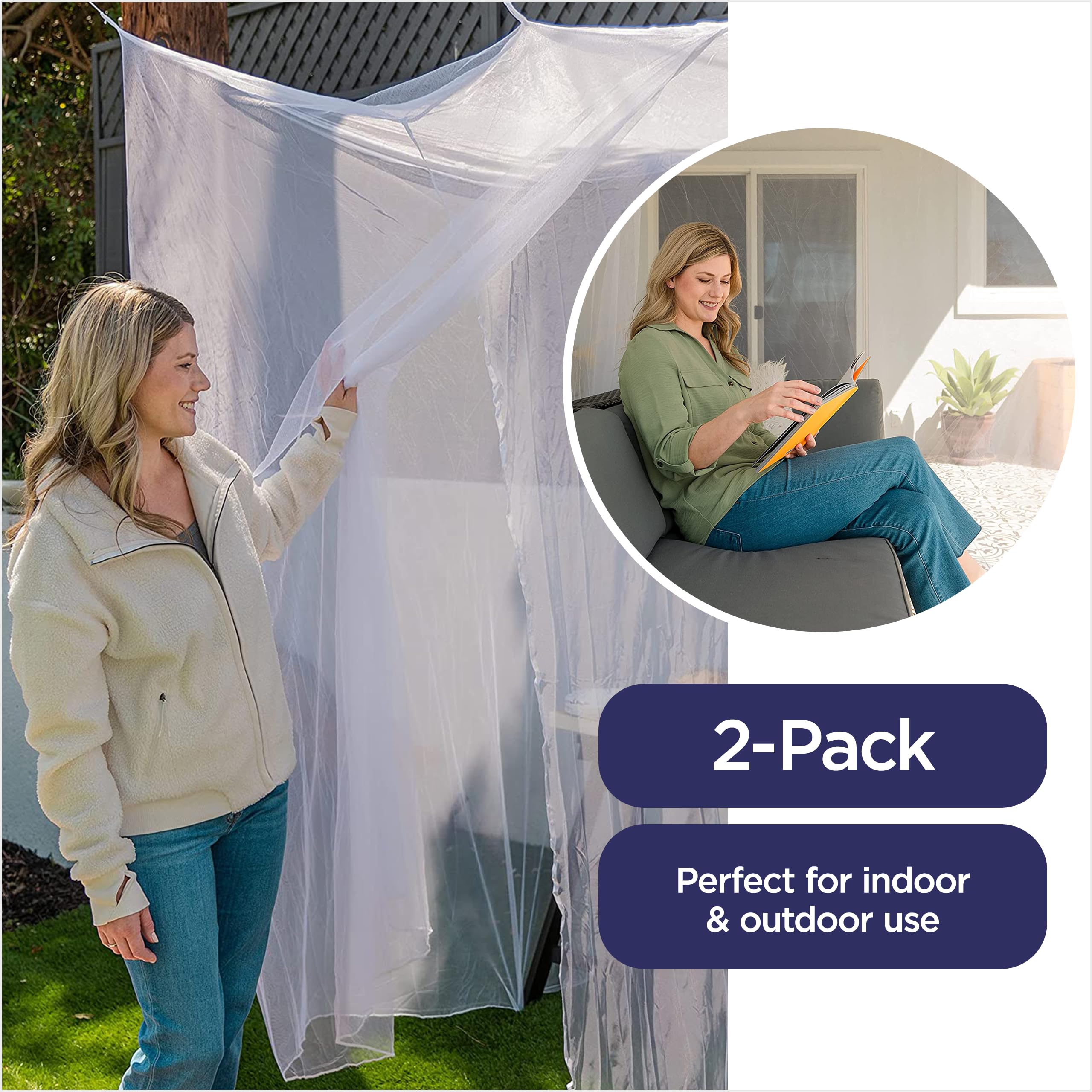 EVEN NATURALS Luxury Bed Canopy - Large Mosquito Net Tent for Double to Queen Beds | Portable Camping Screen House (2-Pack) | Perfect for Bedroom Decor, Outdoor Camping & Glamping