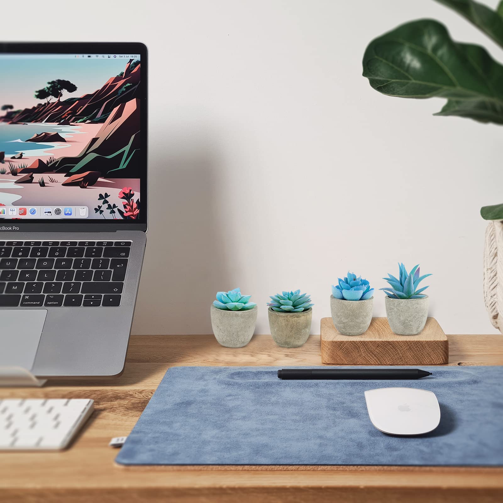 Set of 4 Blue Artificial Succulents Plants - Fake Succulents for Home Office Decor, Table Centerpiece, Bedroom, Kitchen, Dorm Desk & Bathroom Shelf Decoration - Low Maintenance Indoor Plants for Modern Spaces