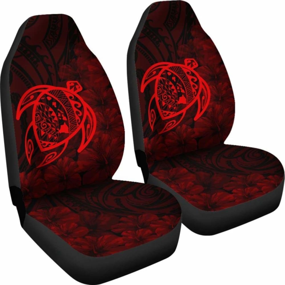 Premium Alohawaii Car Seat Covers - Hawaiian Turtle Map & Red Hibiscus Design - Durable Polyester Fabric - Perfect for Beach Trips & Tropical-Themed Vehicles