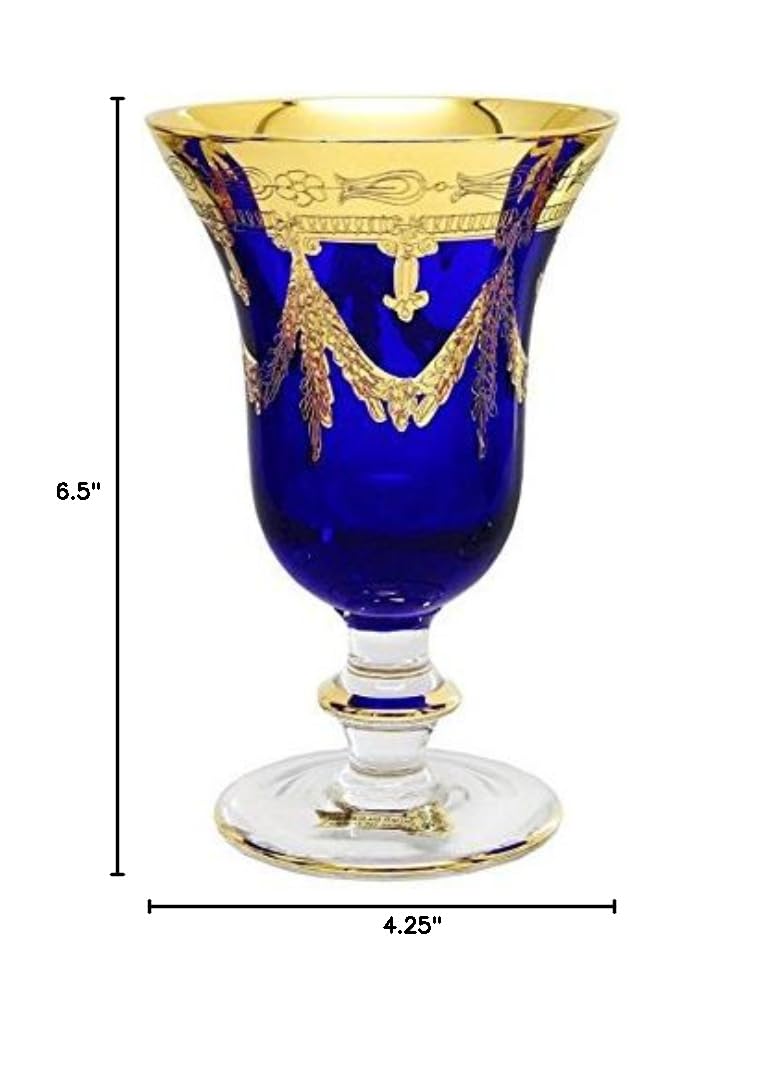 Premium Set of 2 Crystal Wine Glasses - 24K Gold-Plated Blue Goblets for Elegant Dining & Special Occasions | Perfect for Champagne, Cocktails & Wedding Toasts