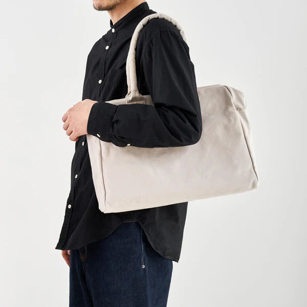 Kurashiki Hampu Canvas Briefcase - Grayish White | Stylish Japanese Vintage Shoulder Bag for Work, Travel & Daily Use