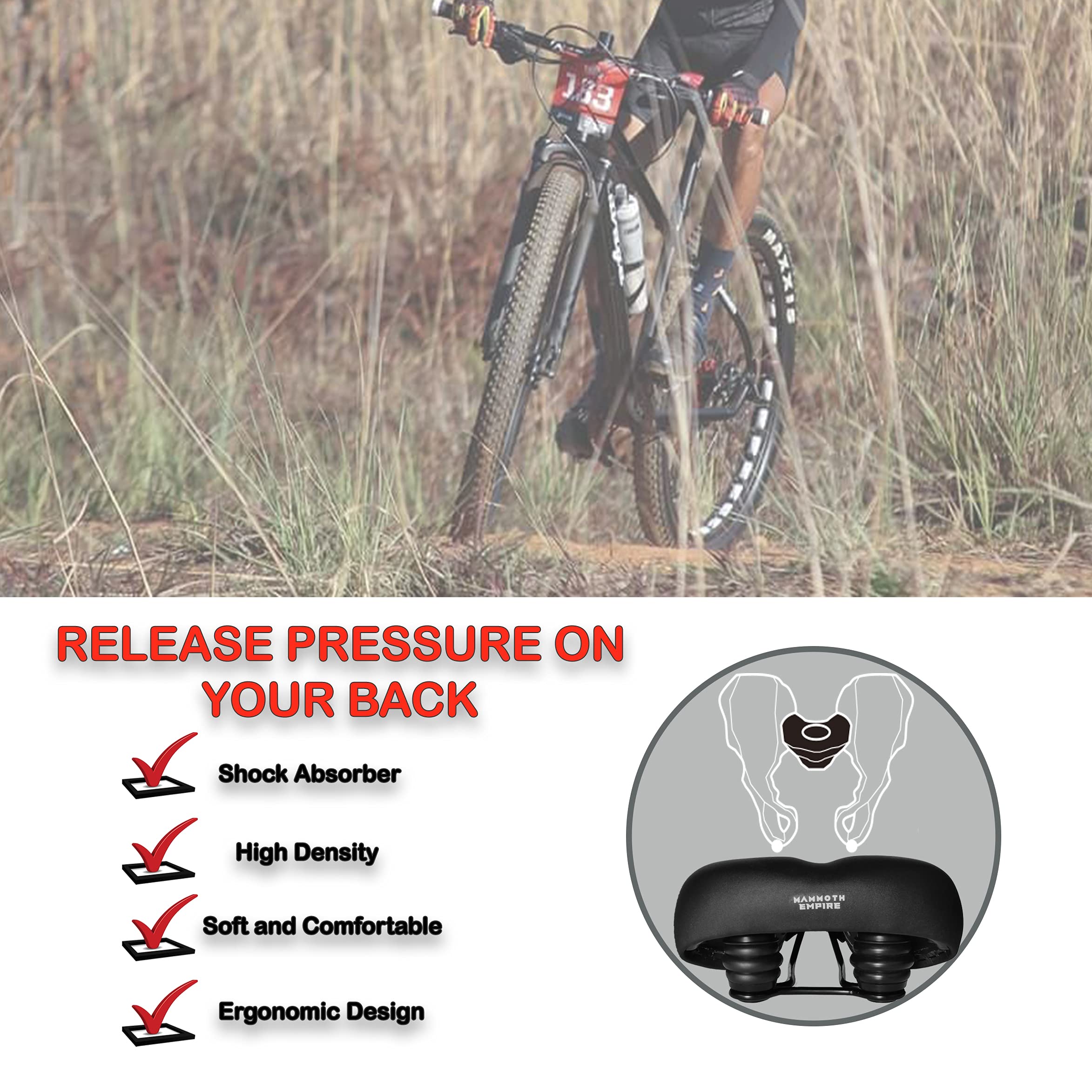 Comfortable Wide Bike Seat for Women & Men - Padded Mountain & Road Bike Saddle - Perfect for MTB, Cycling, Commuting & Long Rides