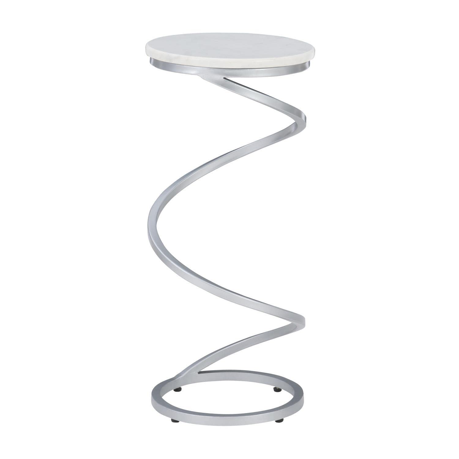 Powell Rian Spiral Drink Table with Silver White Marble Top - Modern Side Table for Living Room, Bedroom, or Patio - D1323A20WSB