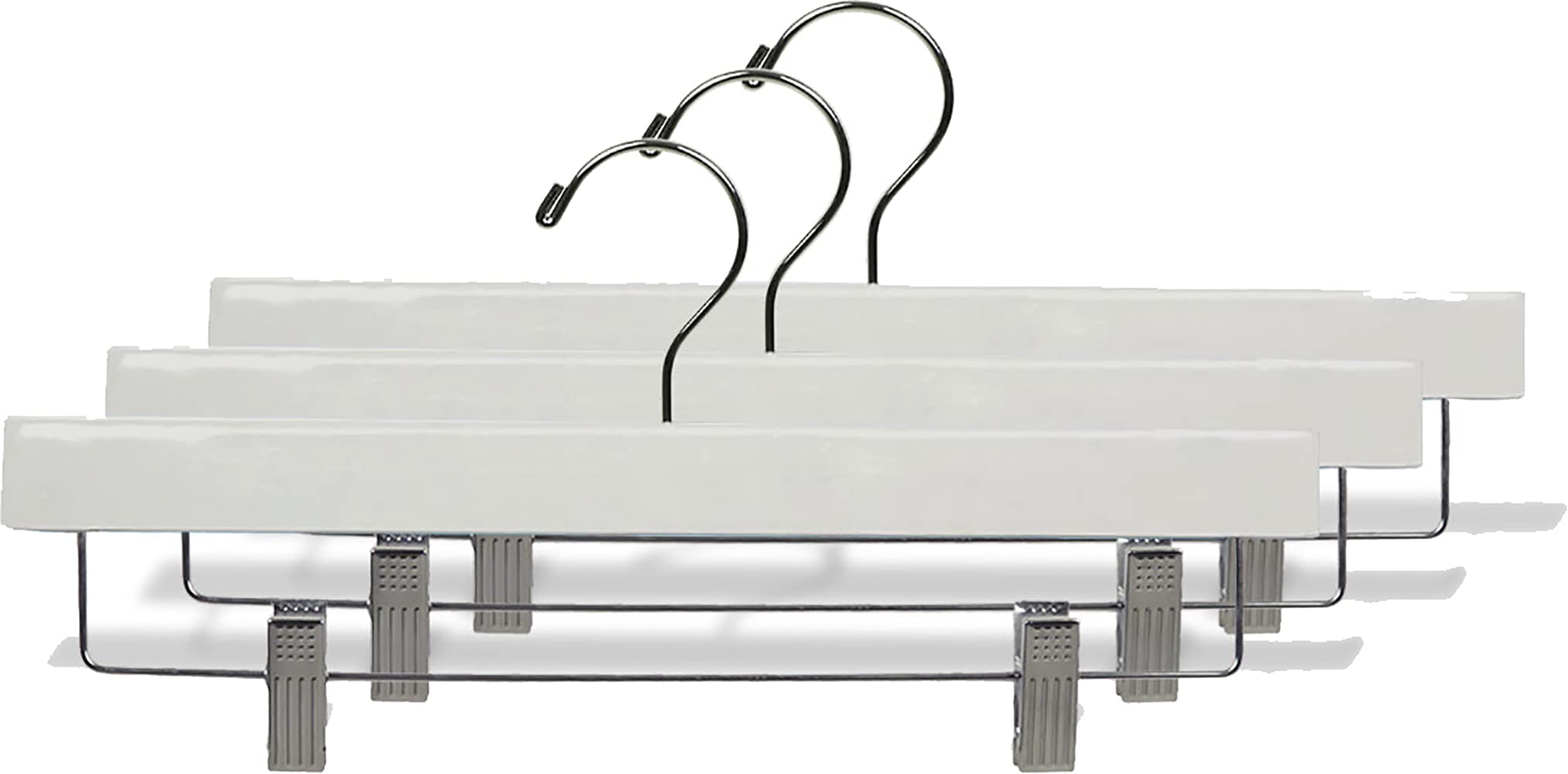 25 Pack White Wooden Bottom Hangers with Adjustable Clips - Solid Wood Pants & Skirt Hangers for Closet Organization - Perfect for Home, Office, and Retail Store Display