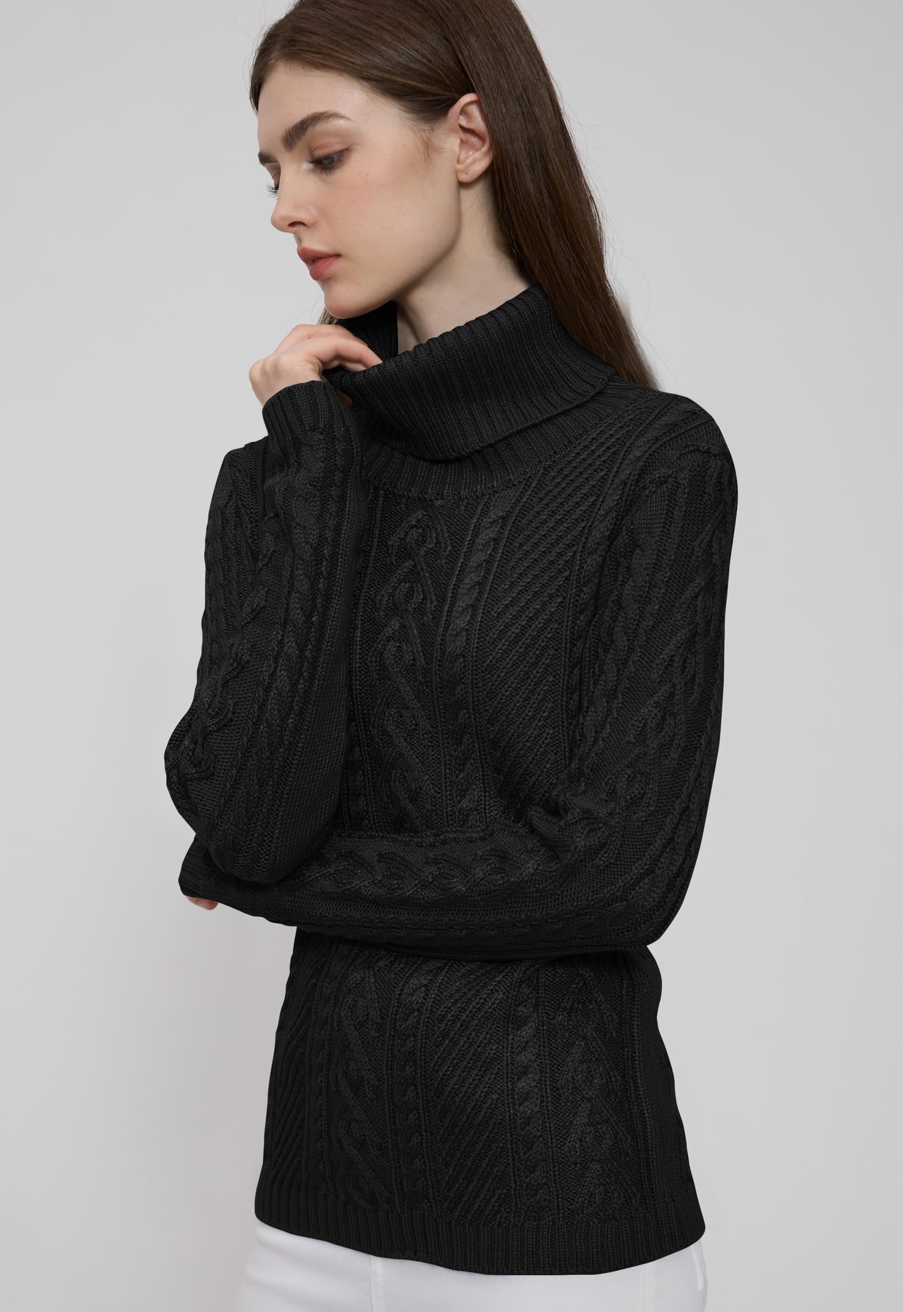 V28 Women's Cable Knit Turtleneck Tunic Sweater - Warm Winter Pullover for Fall & Winter - Perfect for Casual Outfits, Office Wear & Holiday Gatherings