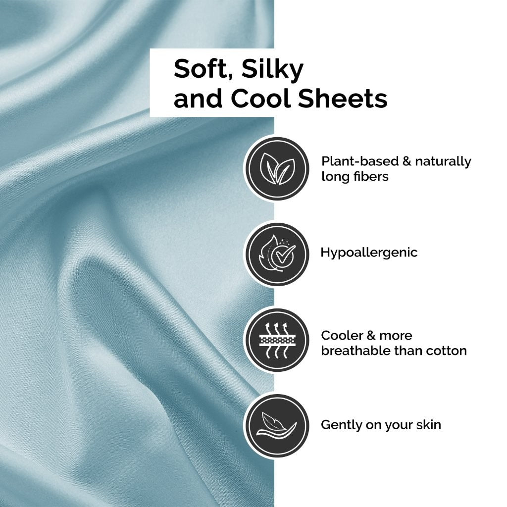 300 Thread Count Rayon From Bamboo Solid Deep Pocket Sheet Set - Ultra Soft & Breathable Bed Sheets for Queen Size Mattress - Perfect for All-Season Comfort & Luxury Bedroom Decor