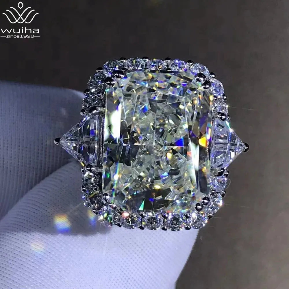 WUIHA 10CT VVS1 D Color Radiant Cut Moissanite Engagement Ring - 925 Sterling Silver Custom Wedding Jewelry for Proposals, Anniversaries & Special Occasions
