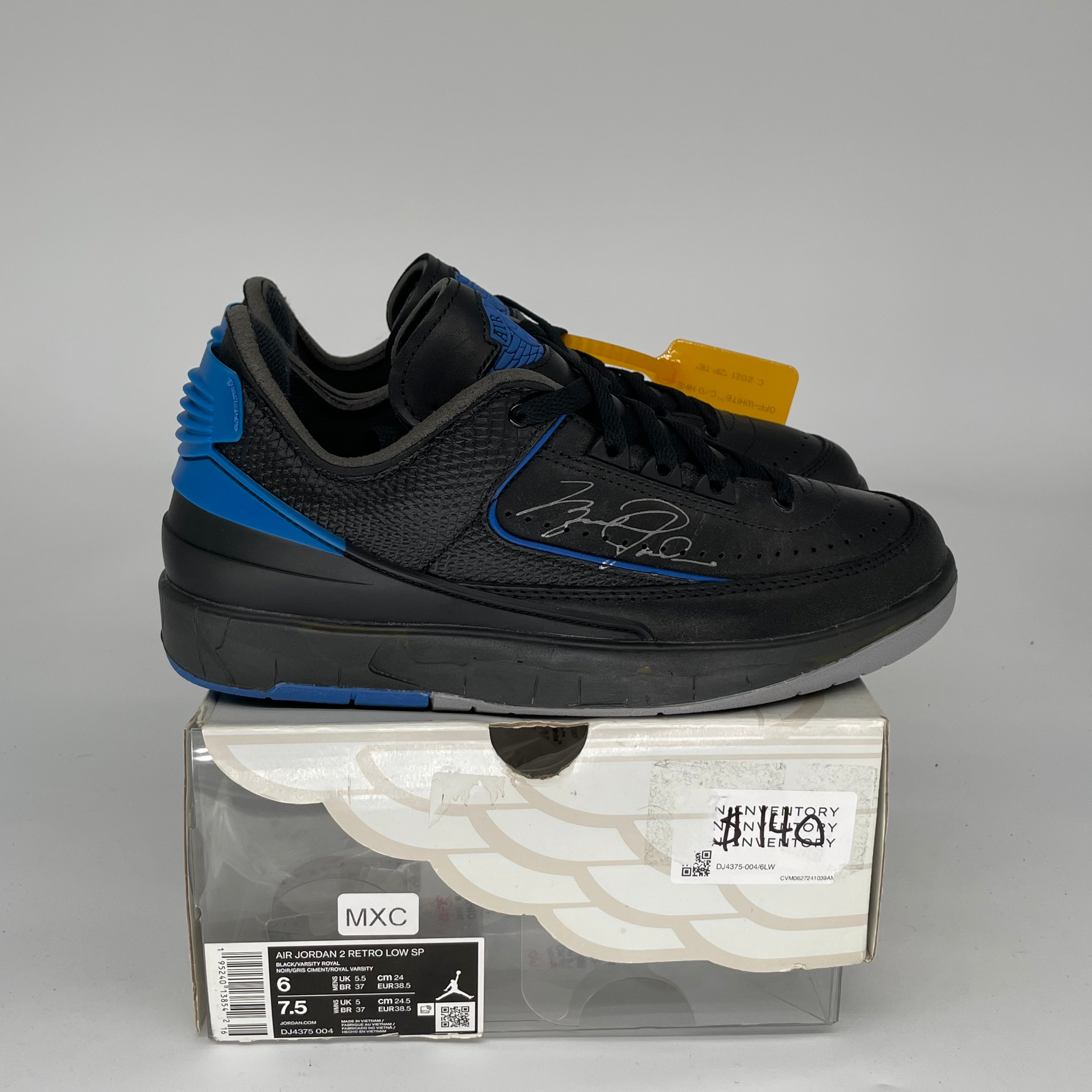 Original Air Jordan 2 Low Off-White Black Blue Men's Basketball Shoes Size 6 DJ4375-004 - Perfect for Streetwear, Sneaker Collecting & Casual Fashion