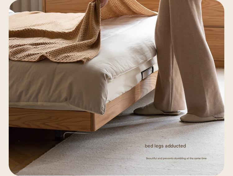 Solid Oak Wood Modern Minimalist Soft Leaning Bed Frame - Queen Size Platform Bed for Bedroom, Guest Room & Small Spaces