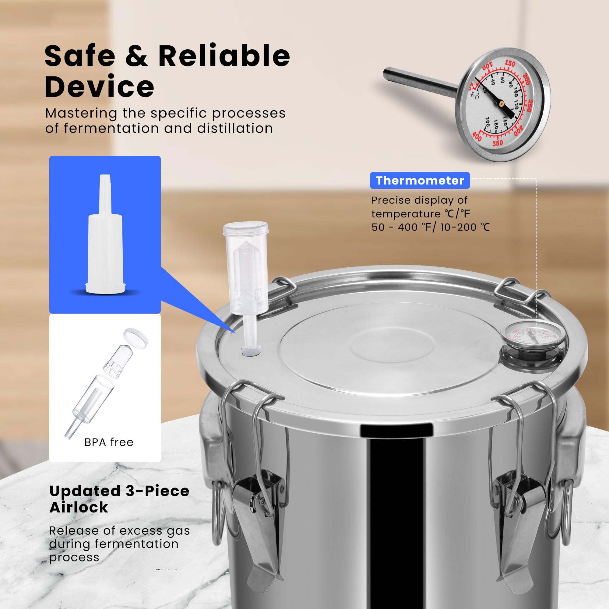 VIVOHOME 8 Gallon Alcohol Still Kit with 3 Stainless Steel Pots, Built-in Thermometer & Water Pump - Perfect for Home Brewing Whiskey, Wine, Brandy, Bourbon & Essential Oils | DIY Distilling for Beginners & Enthusiasts | Great for Home Bars, Craft Brewing & Aromatherapy
