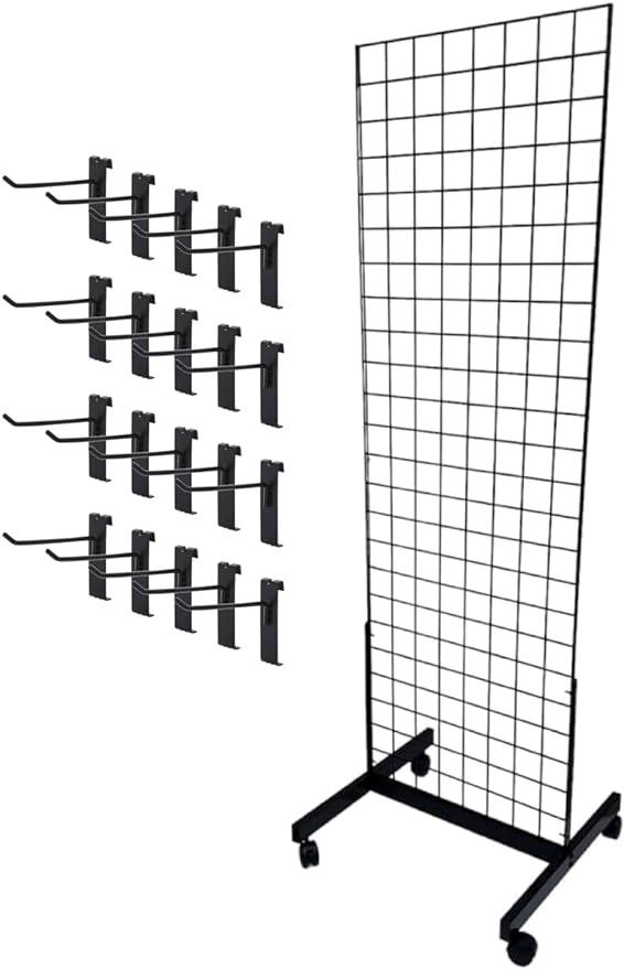 Black Heavy Duty Commercial Grade 2' x 6' Portable Gridwall Display Panel - Trade Show & Retail Display Kit with 4 Hooks - Perfect for Art Exhibits, Boutique Displays, and Trade Show Booths