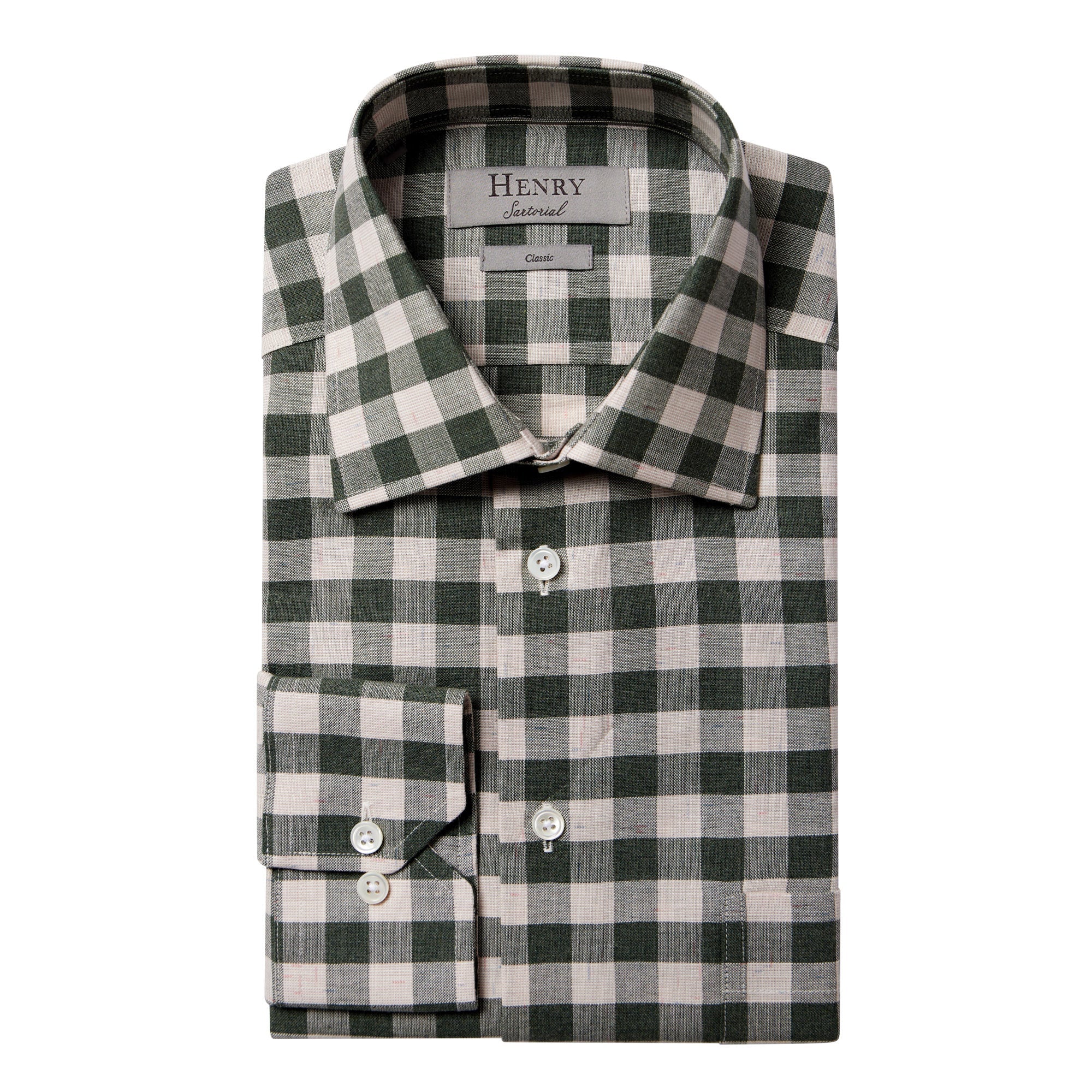 HENRY SARTORIAL Men's Casual Check Button Down Shirt - Olive & Beige Plaid for Office, Business Casual & Weekend Wear