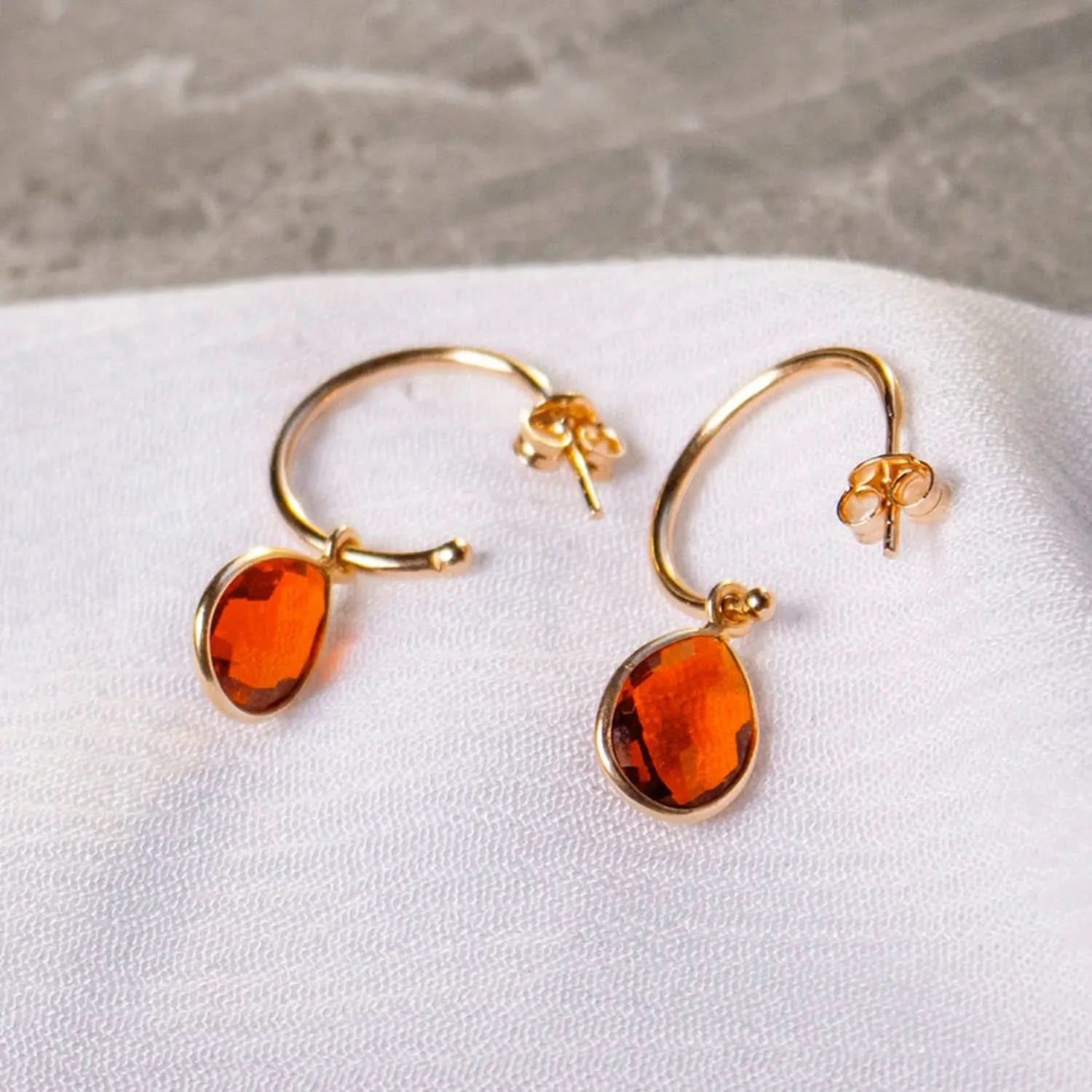 Rose Gold Carnelian Drop Hoop Earrings - July Birthstone Jewelry for Women - Perfect for Weddings, Parties & Everyday Wear