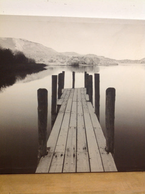 24x35 Black and White Dock Lake View Canvas Wall Art - Perfect for Living Room, Bedroom, or Office Decor