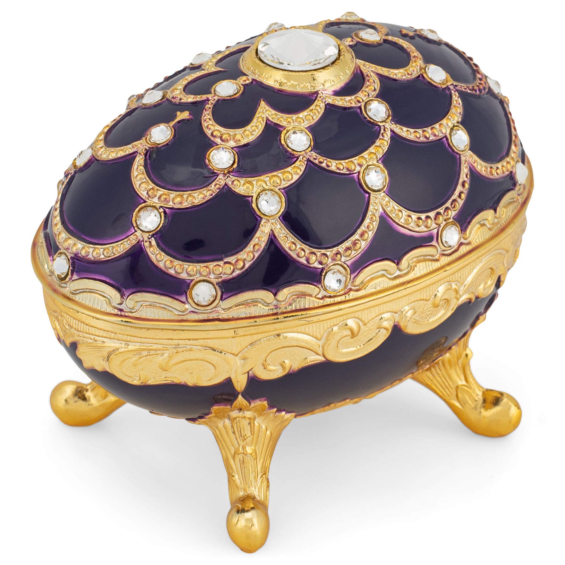 Exquisite Faberge Style Purple Egg-Shaped Music Jewelry Box with Swarovski Crystals - Plays 