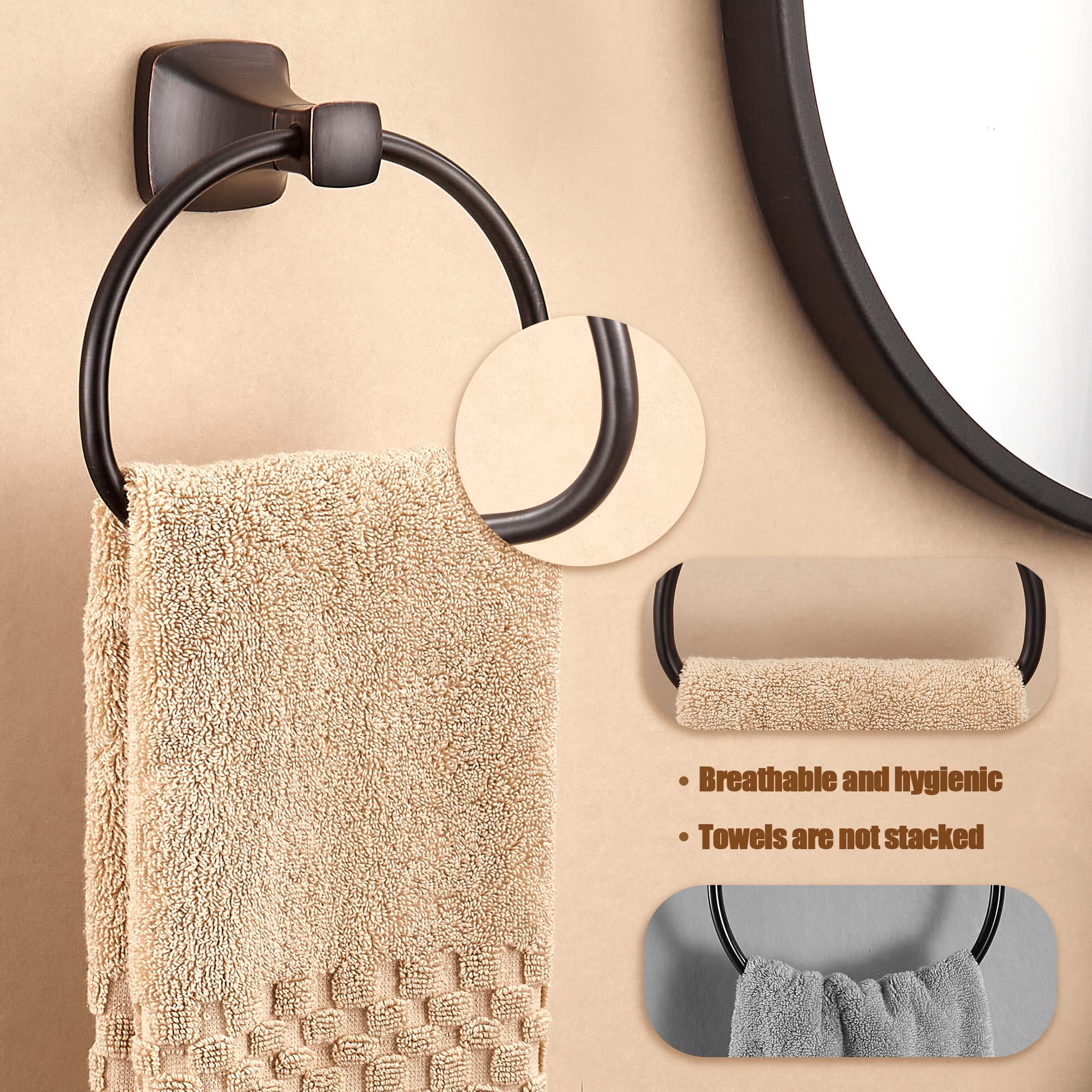 Oil Rubbed Bronze Towel Ring - Rustic Farmhouse Wall Mounted Bathroom Towel Holder for Hand & Kitchen Towels - Perfect for Bathroom, Kitchen & Farmhouse Decor