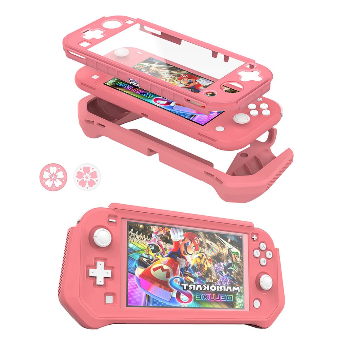 Durable Nintendo Switch Lite Protective Case with Detachable Screen Protector & Ergonomic Hand Grip - Compatible with Switch Lite 2019 (Pink) | Perfect for Gaming On-The-Go, Travel Protection & Everyday Use
