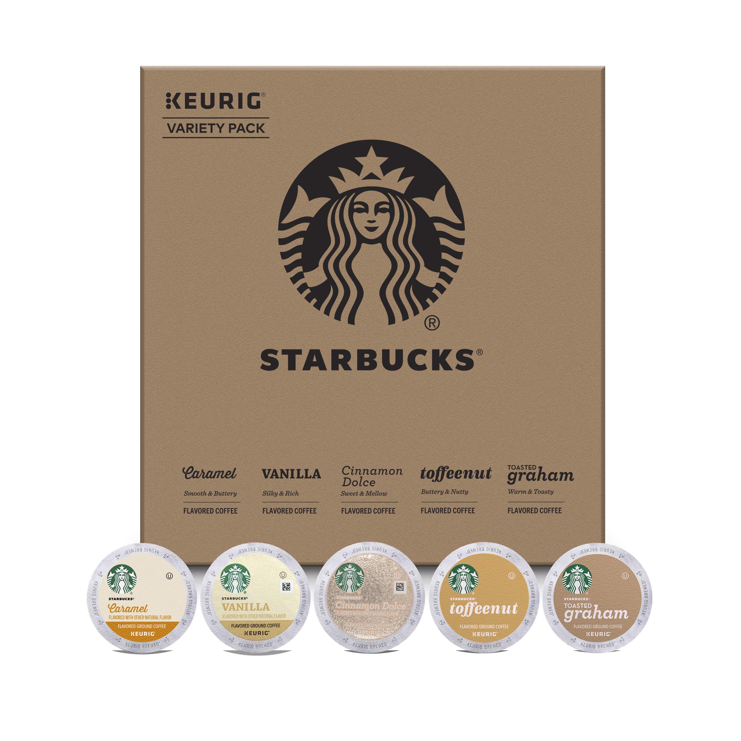 Starbucks Black & Flavored K-Cup Coffee Pods Variety Pack for Keurig Brewers - 6 Boxes (60 Pods) + 1 Box (40 Pods) - Perfect for Home, Office & Morning Brewing