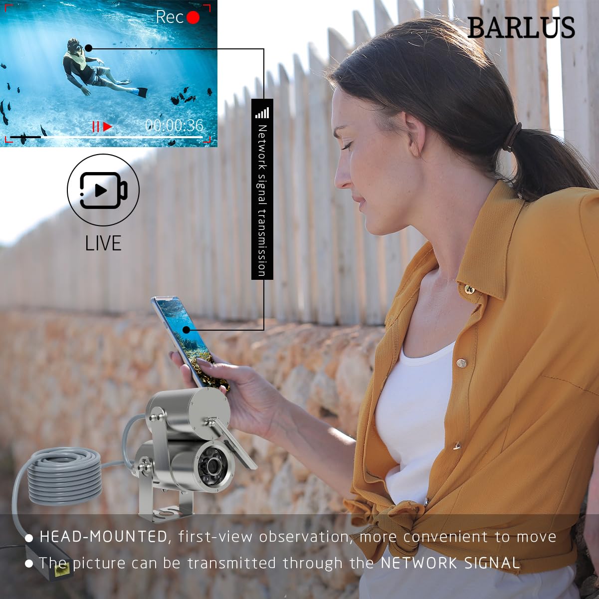 Barlus 1080P HD Underwater Camera - 60FPS Electric Focus for Aquaculture & Marine Monitoring | 32ft Cable