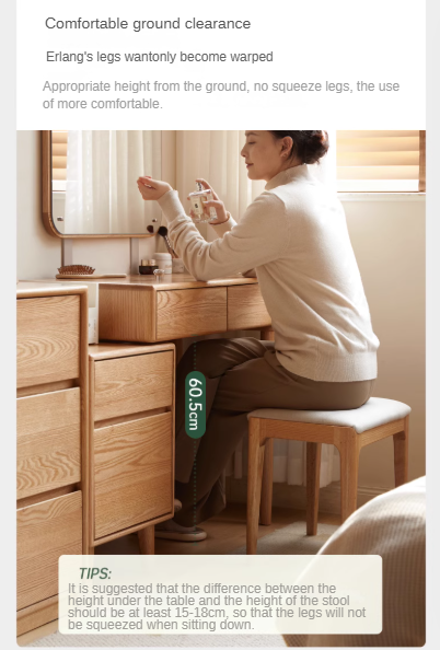 Modern Oak Solid Wood Retractable Dressing Table - Space-Saving Vanity for Bedroom, Bathroom & Small Apartments