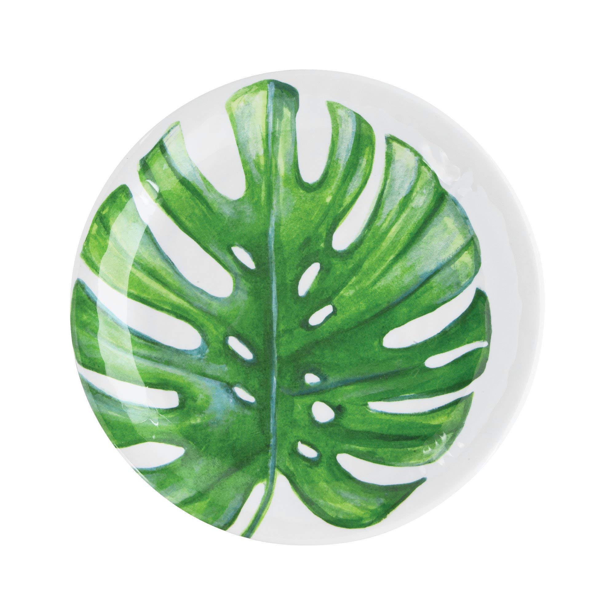 UPware 12-Piece Melamine Dinnerware Set - 4 Dinner Plates, 4 Salad Plates, 4 Bowls, Shatterproof & Lightweight for Outdoor Dining, Picnics, Camping & Everyday Use (Monstera Leaf Design)