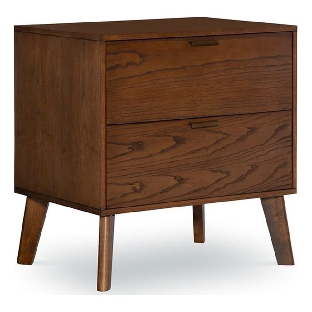 Linon Moore Nightstand with 2 Drawers, Tapered Legs - Medium Brown Wood Finish for Bedroom, Living Room, or Guest Room