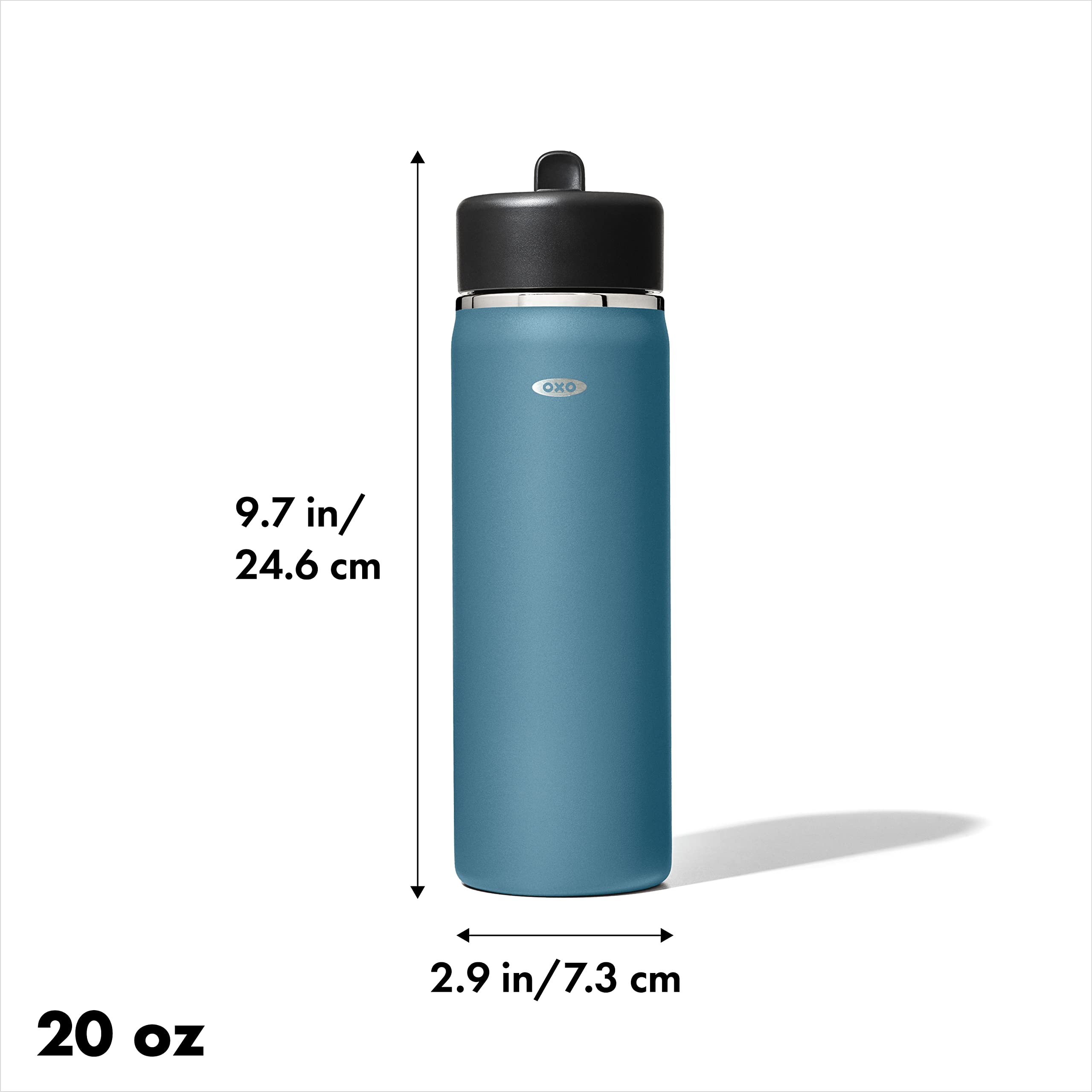 OXO Strive 20oz Wide Mouth Water Bottle with Straw Lid - Leak Proof, BPA Free, Insulated Stainless Steel Water Bottle for Gym, Hiking & Travel - Aquamarine