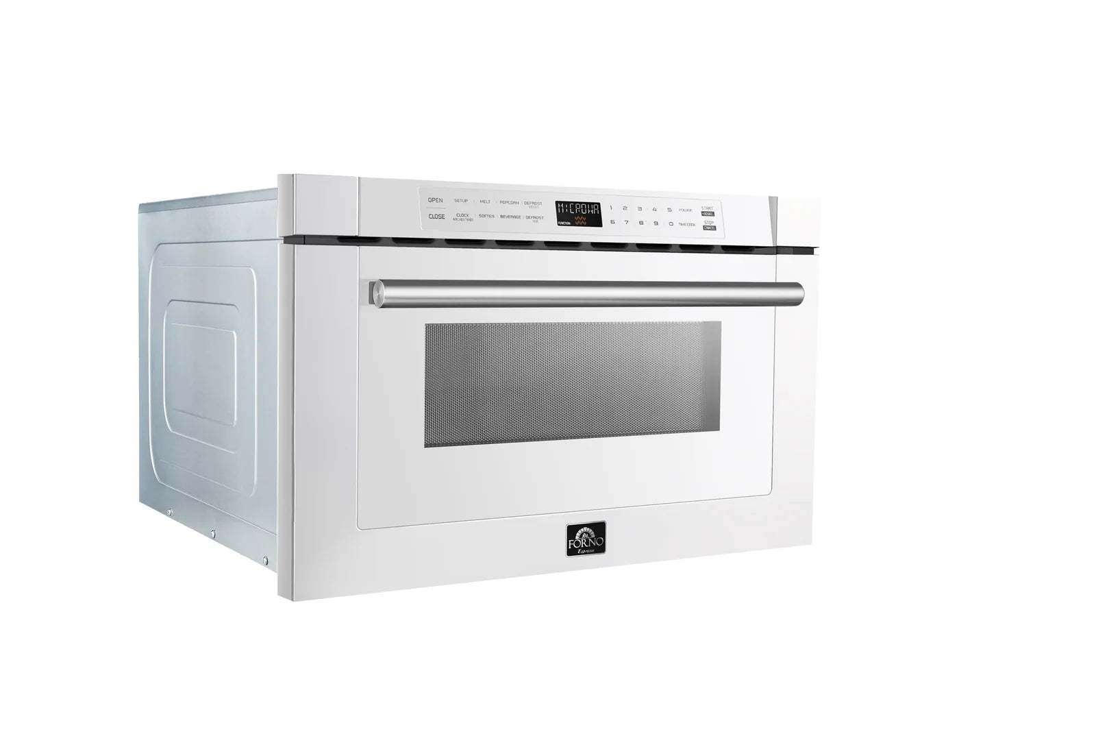 Forno 24-Inch Built-In Microwave Drawer in White with Antique Brass Trim - FMWDR3000 24WHT - Perfect for Modern Kitchens & Small Spaces