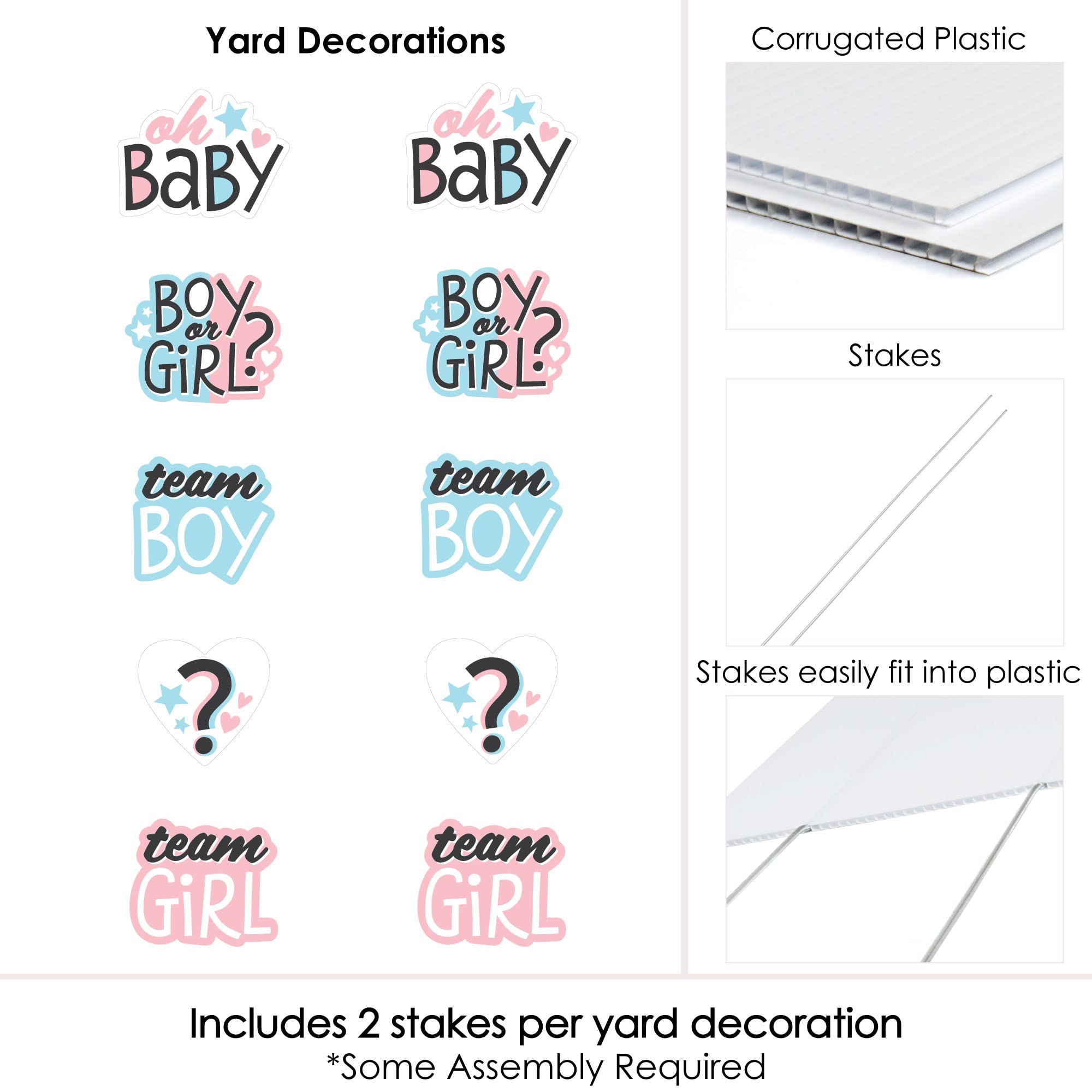 Big Dot of Happiness Baby Gender Reveal Lawn Decorations - Outdoor Boy or Girl Party Yard Signs - 10-Piece Set for Gender Reveal Party, Baby Shower & Backyard Celebration