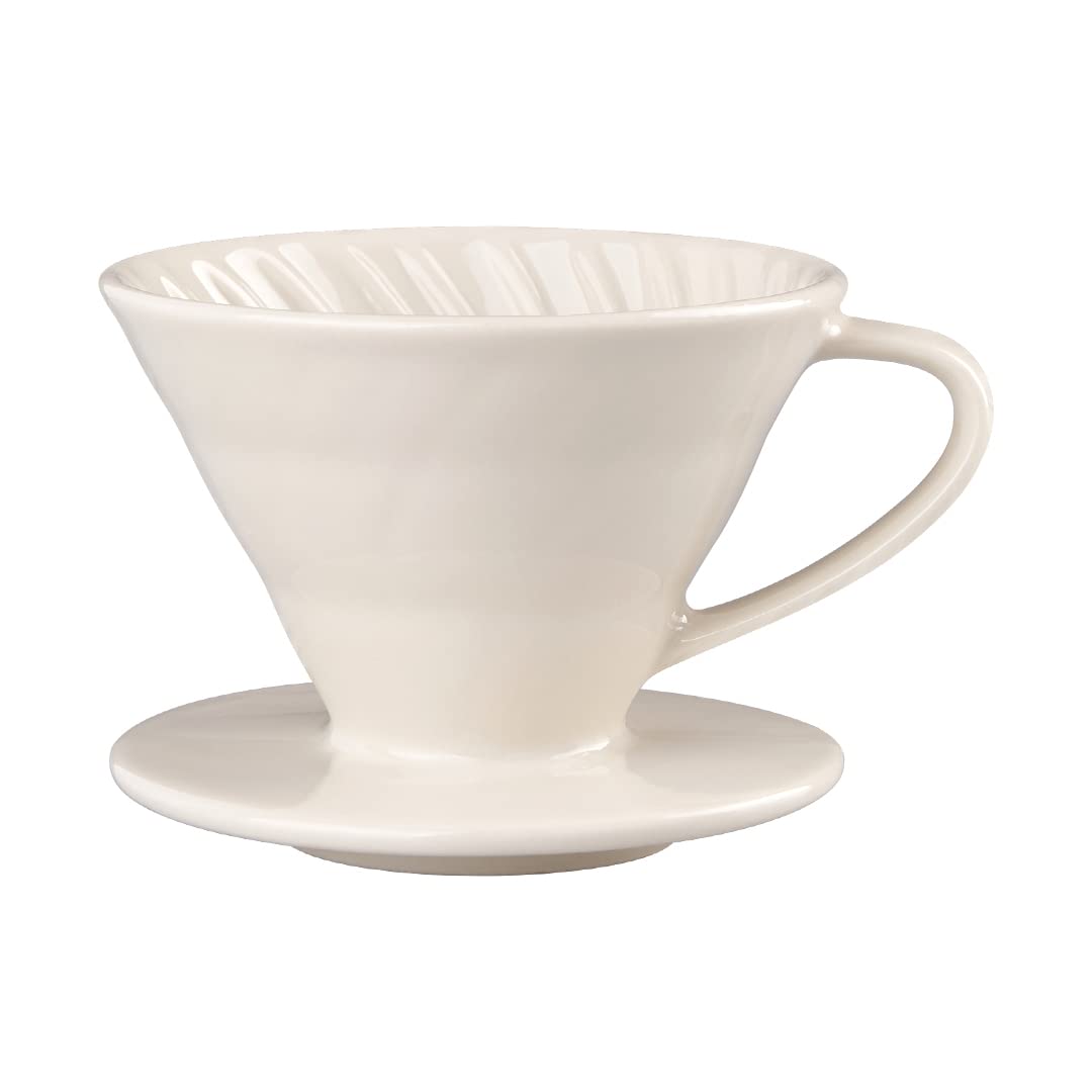 YOLIFE Ceramic Pour Over Coffee Dripper - 2 Cup Coffee Maker for Home & Office Brewing - Perfect for Single Serve or Small Batch Coffee - Off White Design