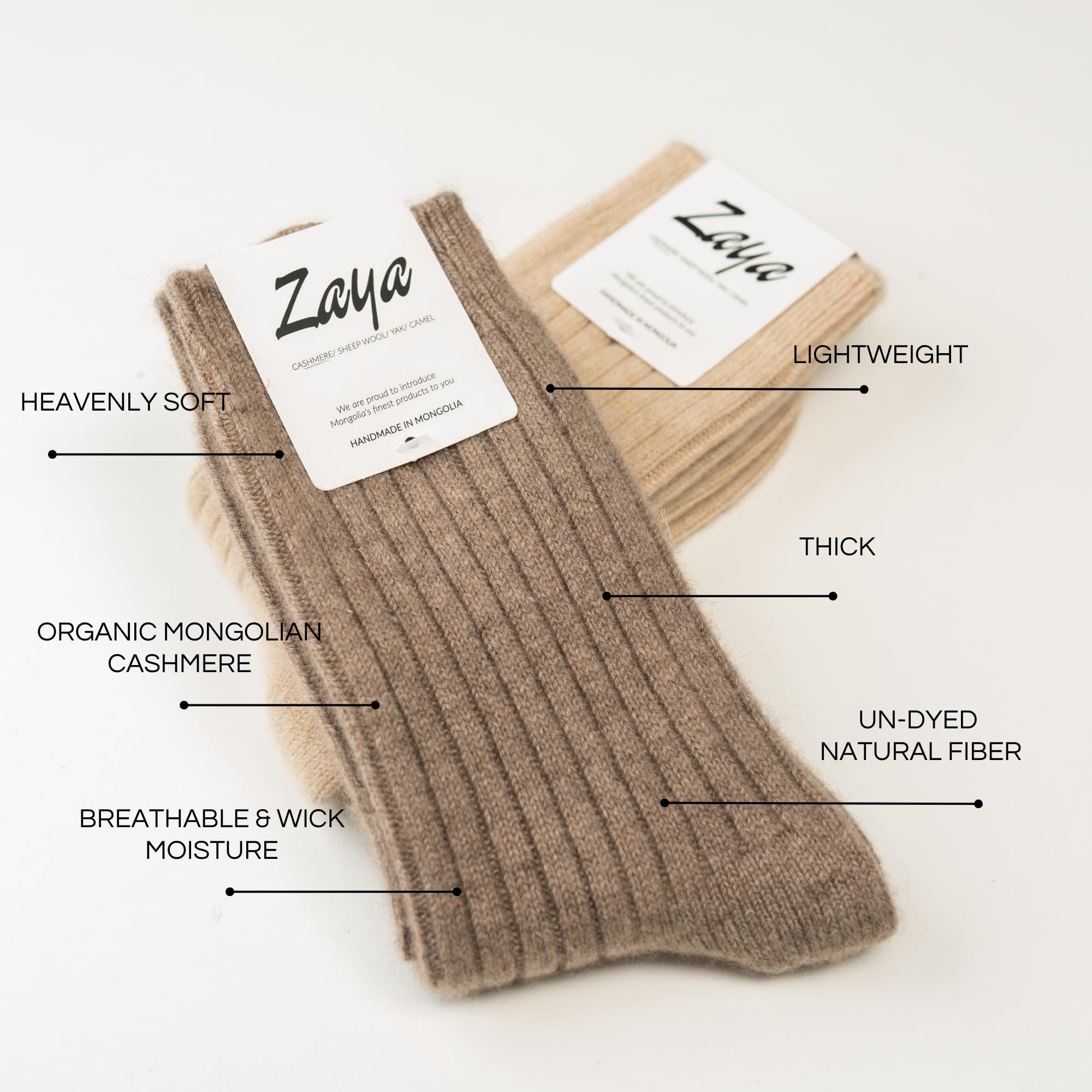 Luxury 100% Organic Cashmere Socks for Men & Women - Softest Natural Mongolian Cashmere, Ideal Christmas Gift - Perfect for Winter Warmth & Cozy Home Wear (Medium, Brown)