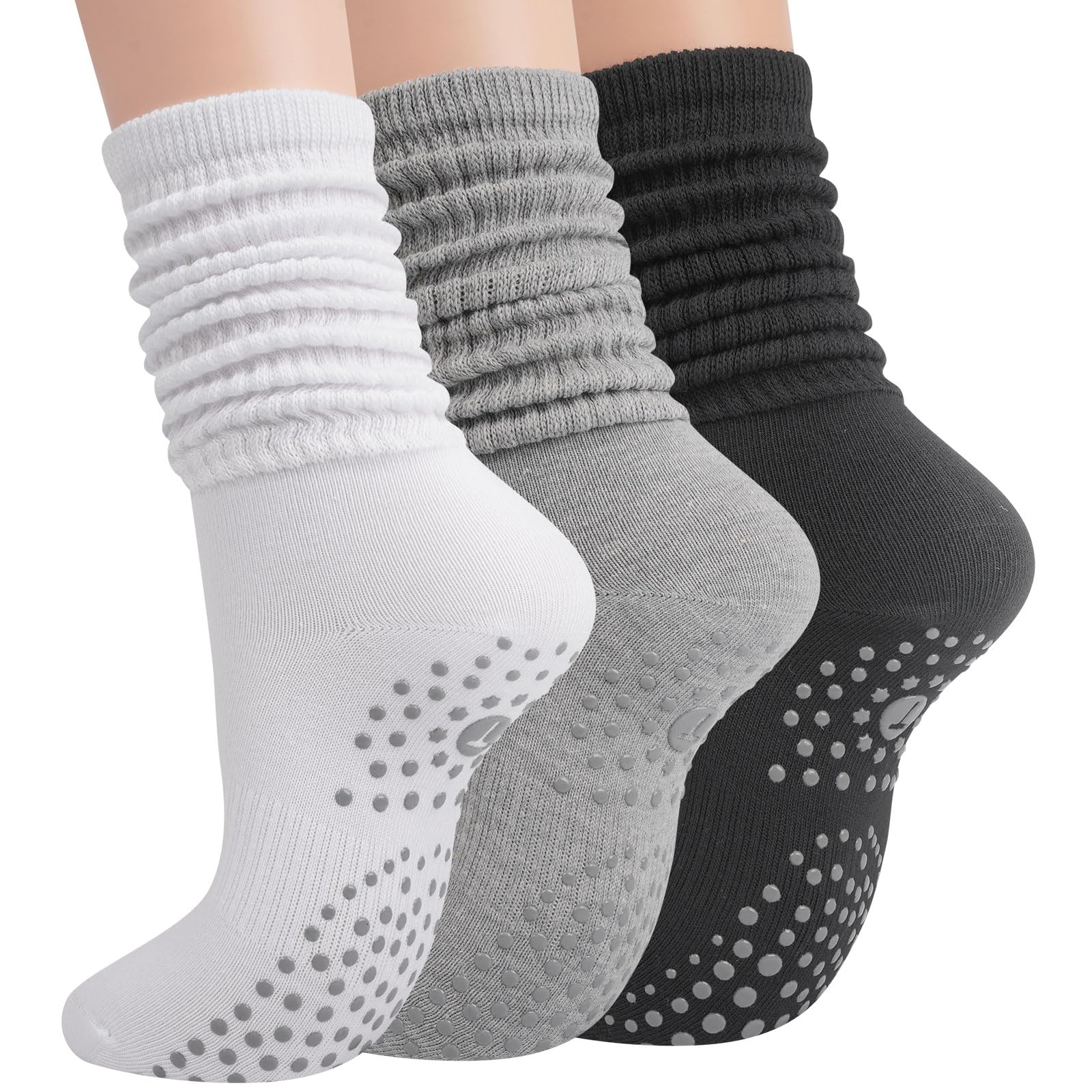 Grip Pilates Socks for Women - Non-Slip Yoga Socks with Toe Separators for Barre, Workout, Hospital, and Home Use - Long Scrunch Slipper Socks for Comfort and Safety