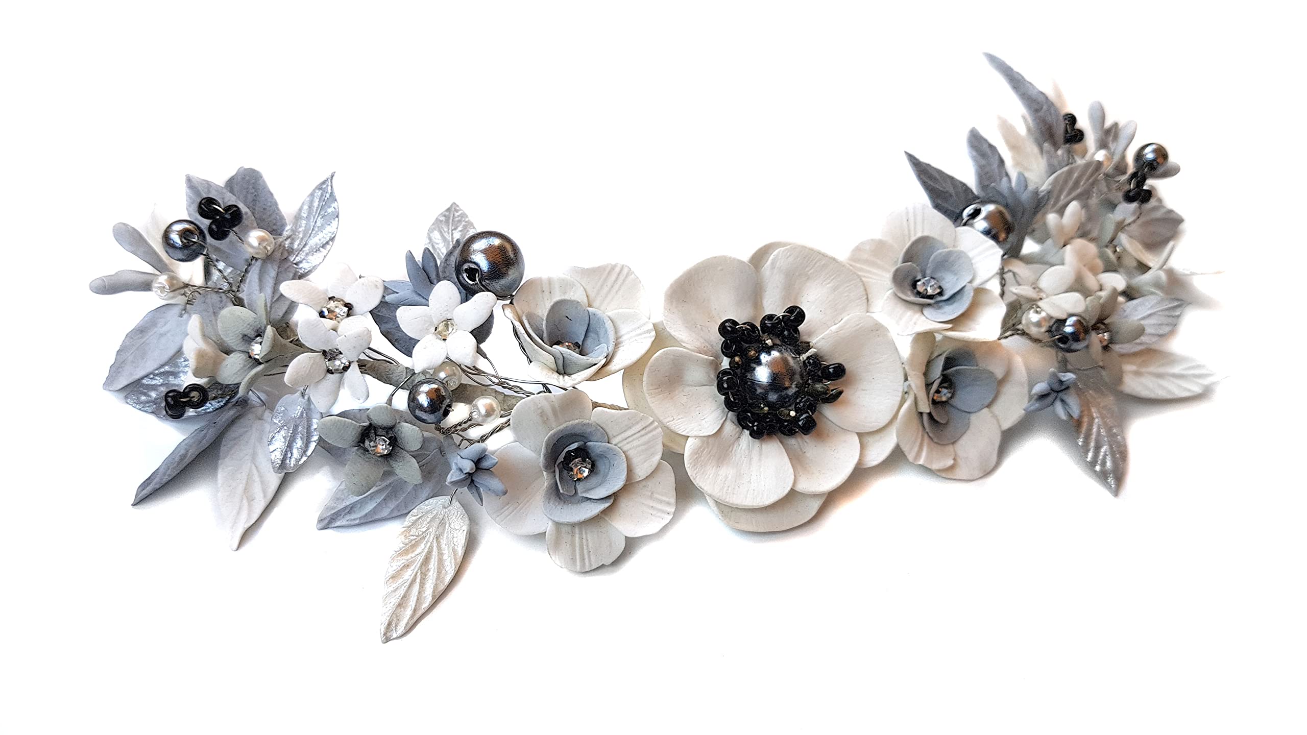 Elegant White Cold Porcelain Flower Bridal Hair Comb - Handmade Bride Hair Accessories for Wedding, Bridal Shower & Special Occasions