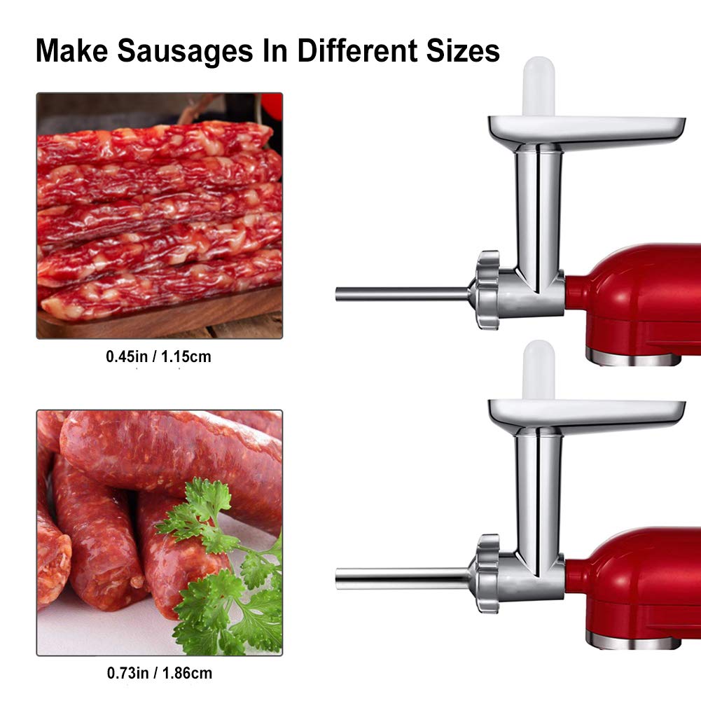 Stainless Steel Food Meat Grinder Attachment & Sausage Stuffer Tubes - Compatible with Size 5 Meat Grinders & Stand Mixers - Perfect for Home Kitchen, Butcher Shop & Commercial Use