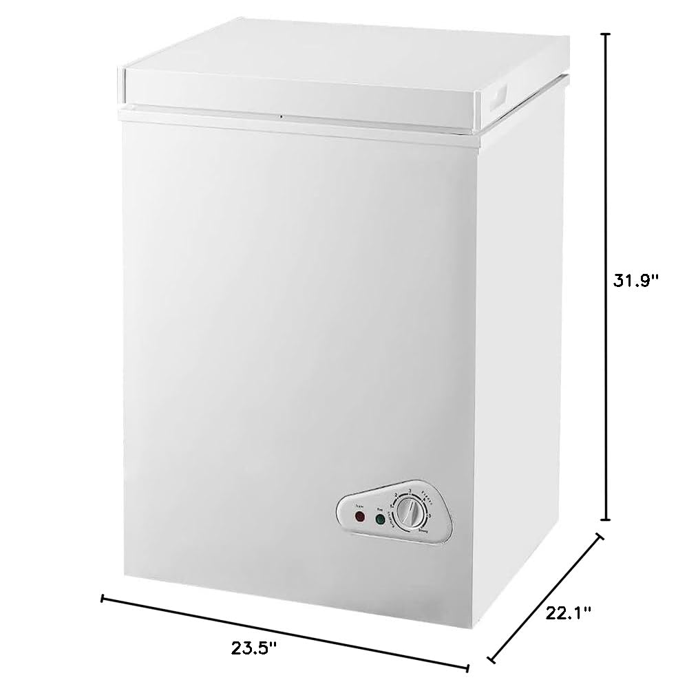 3.5 Cu.Ft Compact Chest Freezer - Energy Efficient Deep Freezer with Adjustable Clear Bins & Manual Temperature Control, White - Perfect for Home, Garage, or Basement Food Storage