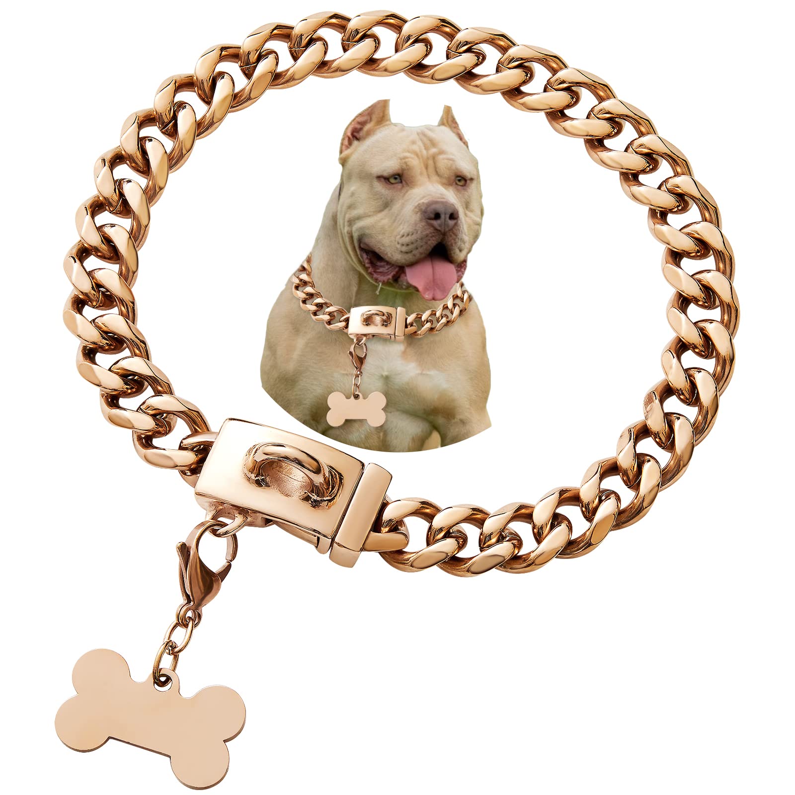 Heavy Duty Extra Large Dog Chain for Outside - Strong Metal Cuban Curb Chain Collar for Large, Medium & Small Dogs up to 350lbs - Perfect for Walking, Training & Outdoor Activities