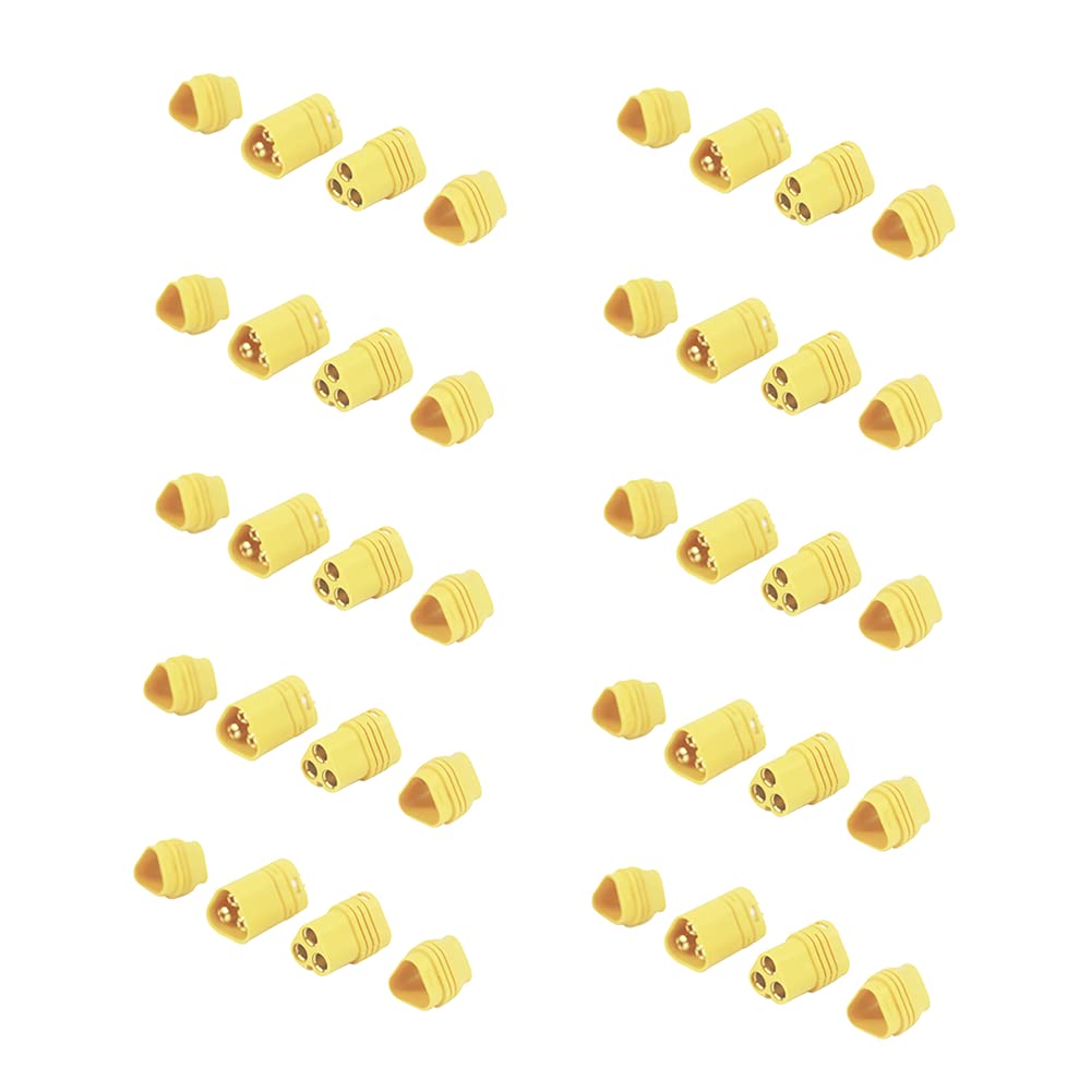 10 Pairs MT60 3.5mm 3-Wire 3-Pole Bullet Connector Plug Set for RC ESC to Motor - Compatible with RC Quad Car, Battery Charger & DIY Electronics Projects (B196-10) - Perfect for RC Hobbyists and Drone Enthusiasts