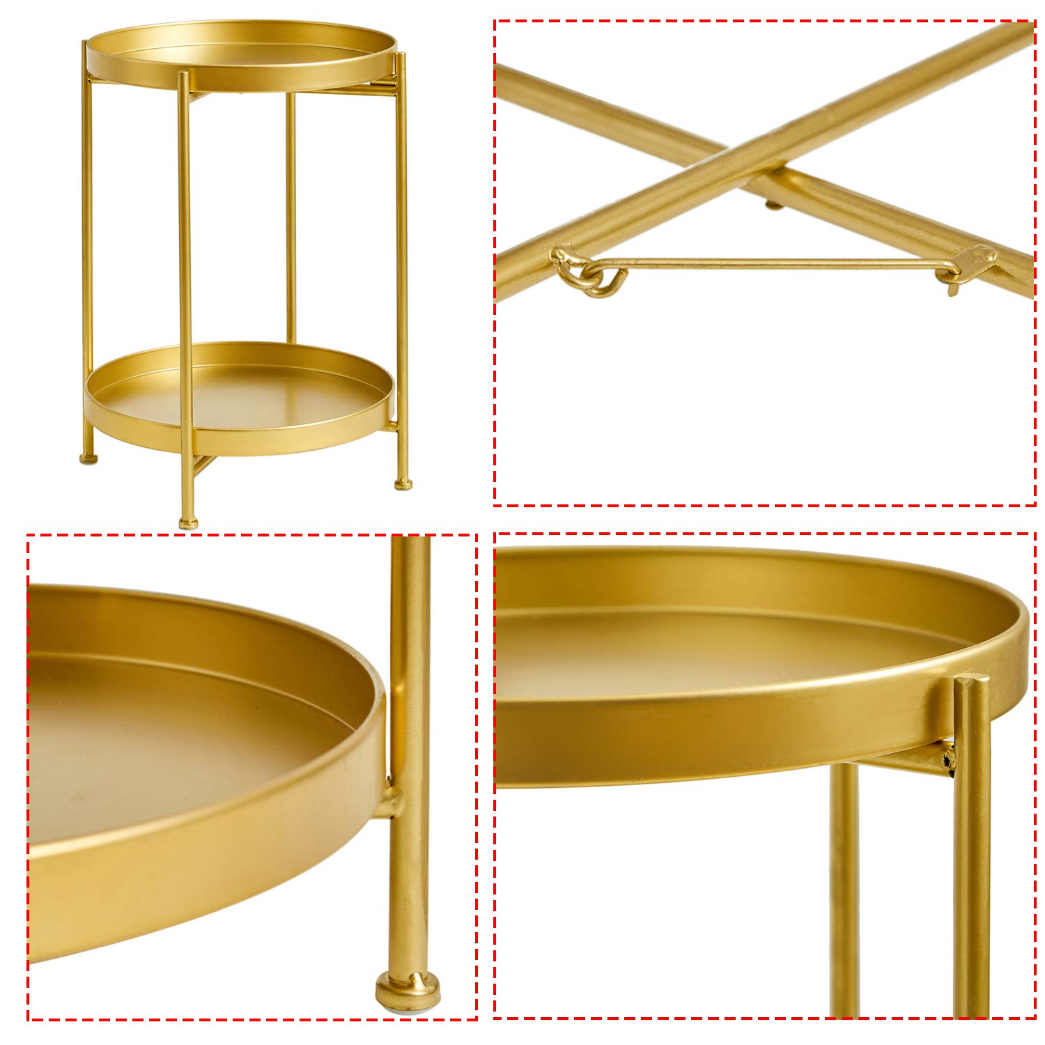 2-Tier Round Metal End Table with Foldable Design - 20
