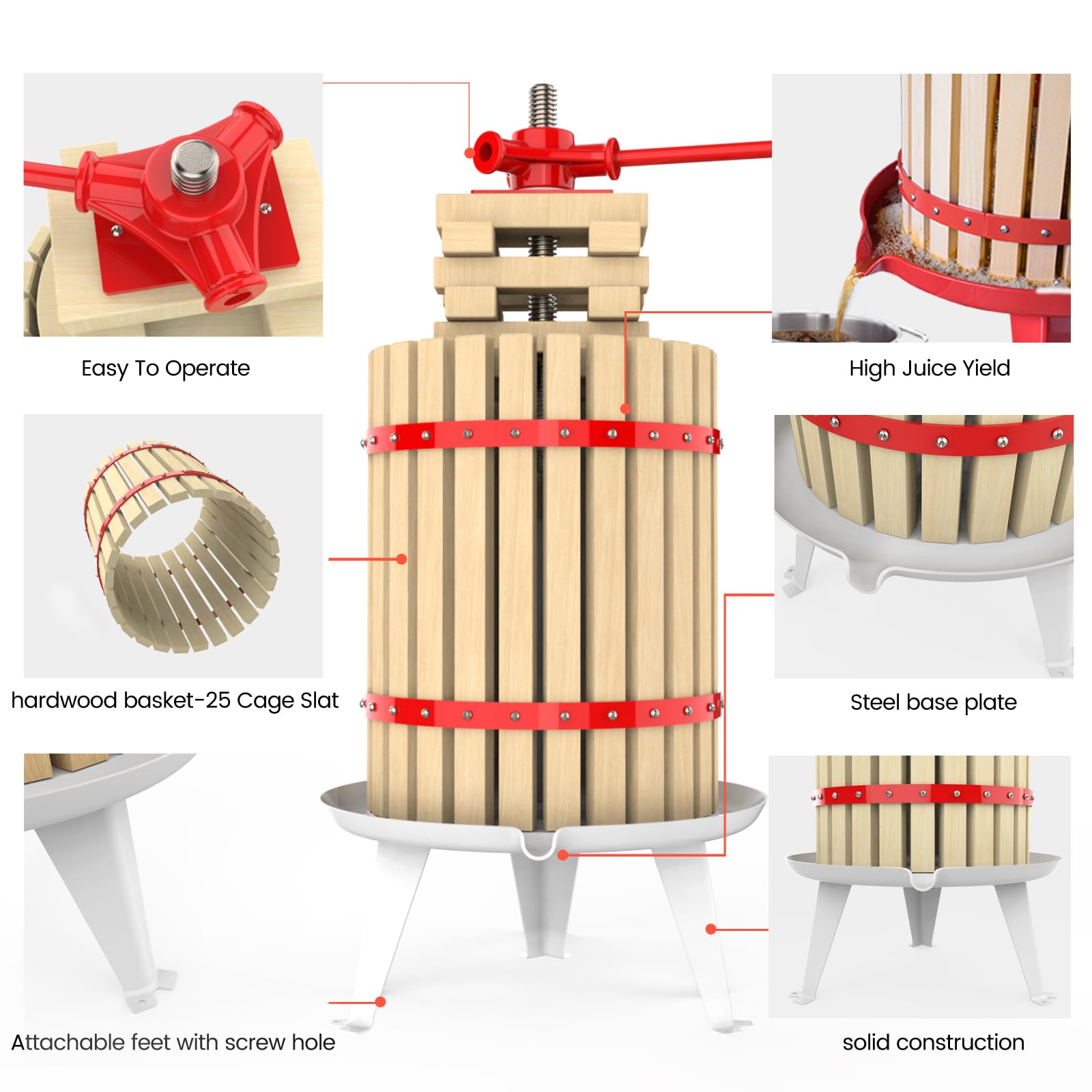100% Natural Manual Fruit Wine Press & Crusher with Filter Bag - Apple, Grape & Berries Juice Maker for Home Kitchen | Perfect for Homemade Cider, Wine & Fresh Juice Making
