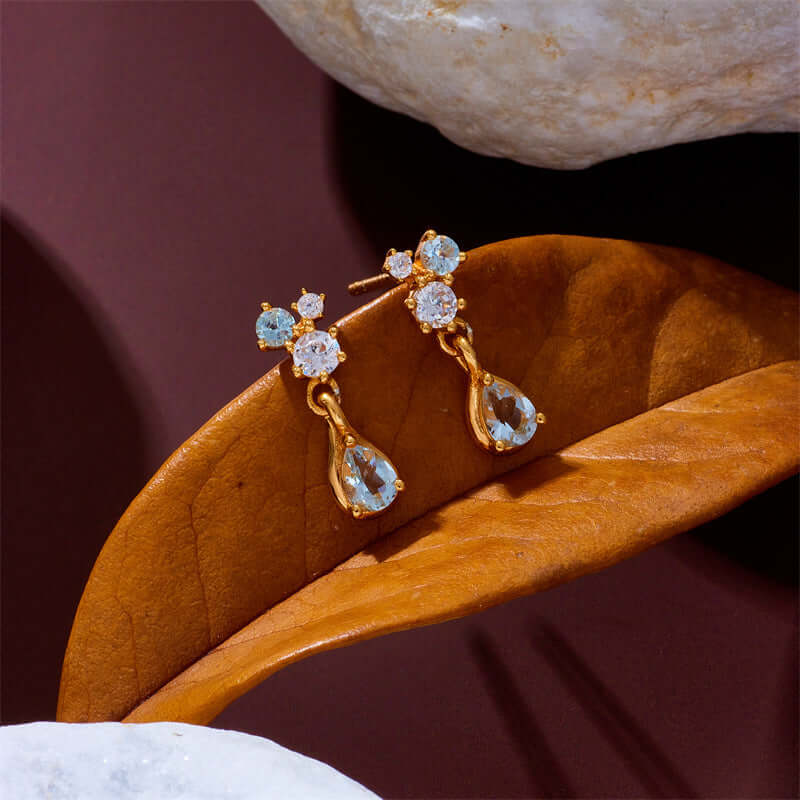 Elegant Aquamarine & Swiss Blue Topaz Teardrop Dangle Earrings | Sterling Silver Jewelry | Perfect for Weddings, Parties & Special Occasions | TB1963