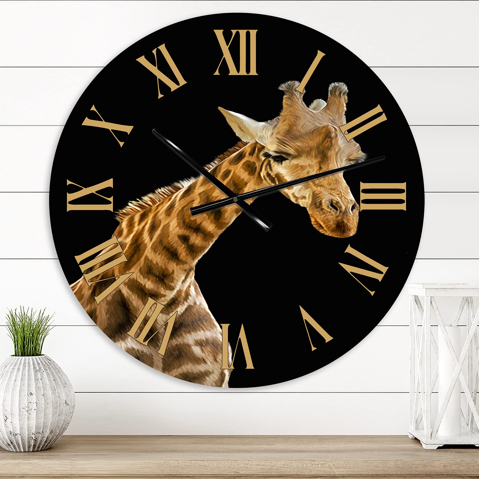 DesignQ Farmhouse Wall Clock 'Portrait of A Giraffe VI' - Large Animal Wall Clock for Home, Office & Living Room Decor - Perfect for Rustic, Modern & Farmhouse Style Interiors