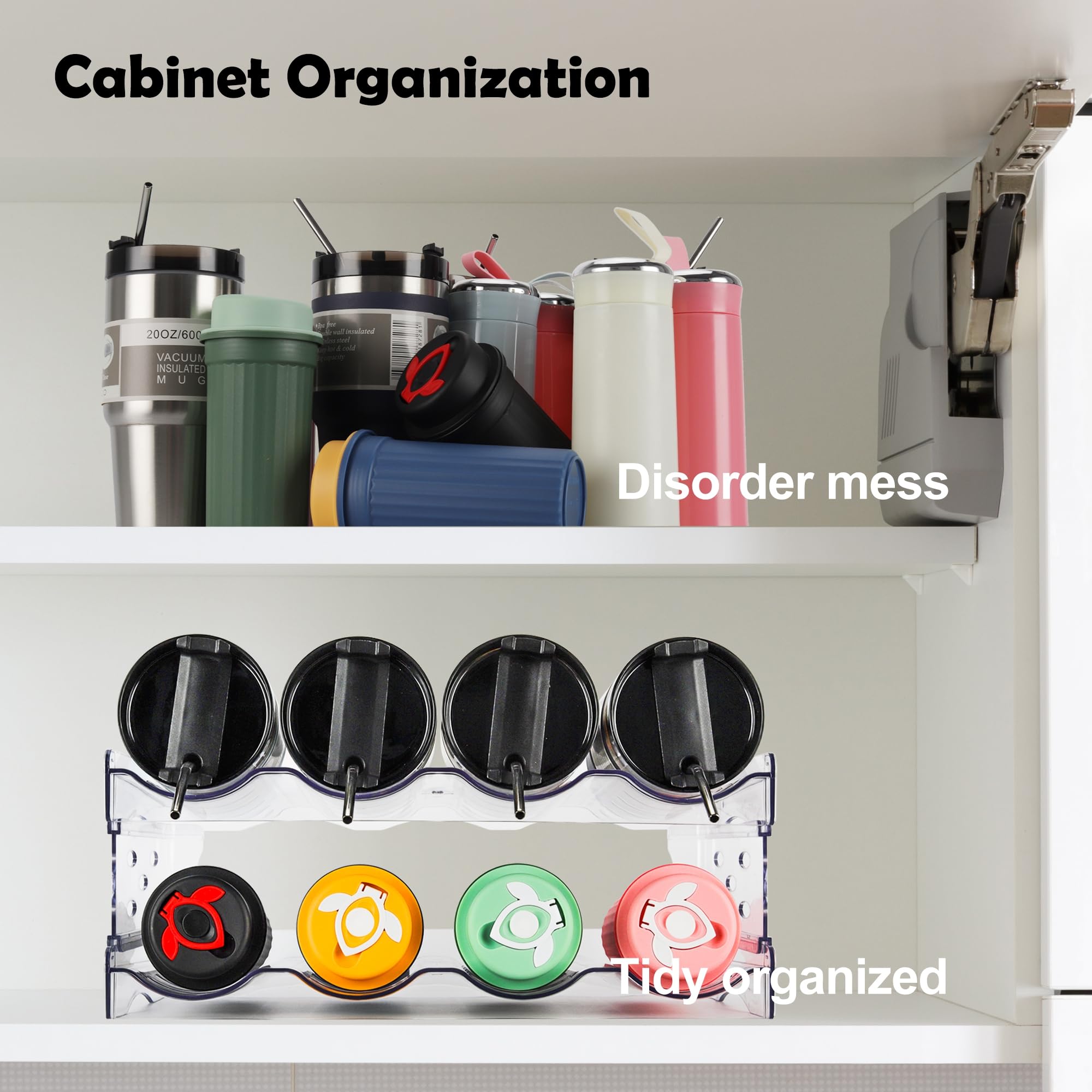 **4-Tier Stackable Water Bottle Organizer for 30 OZ Stanley Tumblers & Wine Bottles - Clear Cabinet Storage Rack Holds 16 Bottles - Perfect for Pantry, Kitchen & Office Organization**