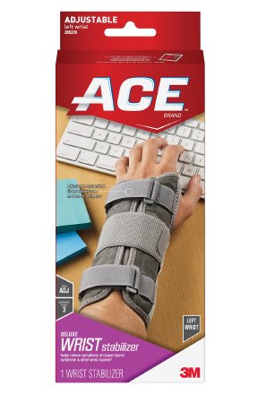 3M™ Ace™ Left Hand Wrist Brace - Aluminum, Nylon & Spandex Support - Adjustable One Size Fits Most - Gray (2052760) - Ideal for Carpal Tunnel Relief, Arthritis Pain & Sports Injury Recovery