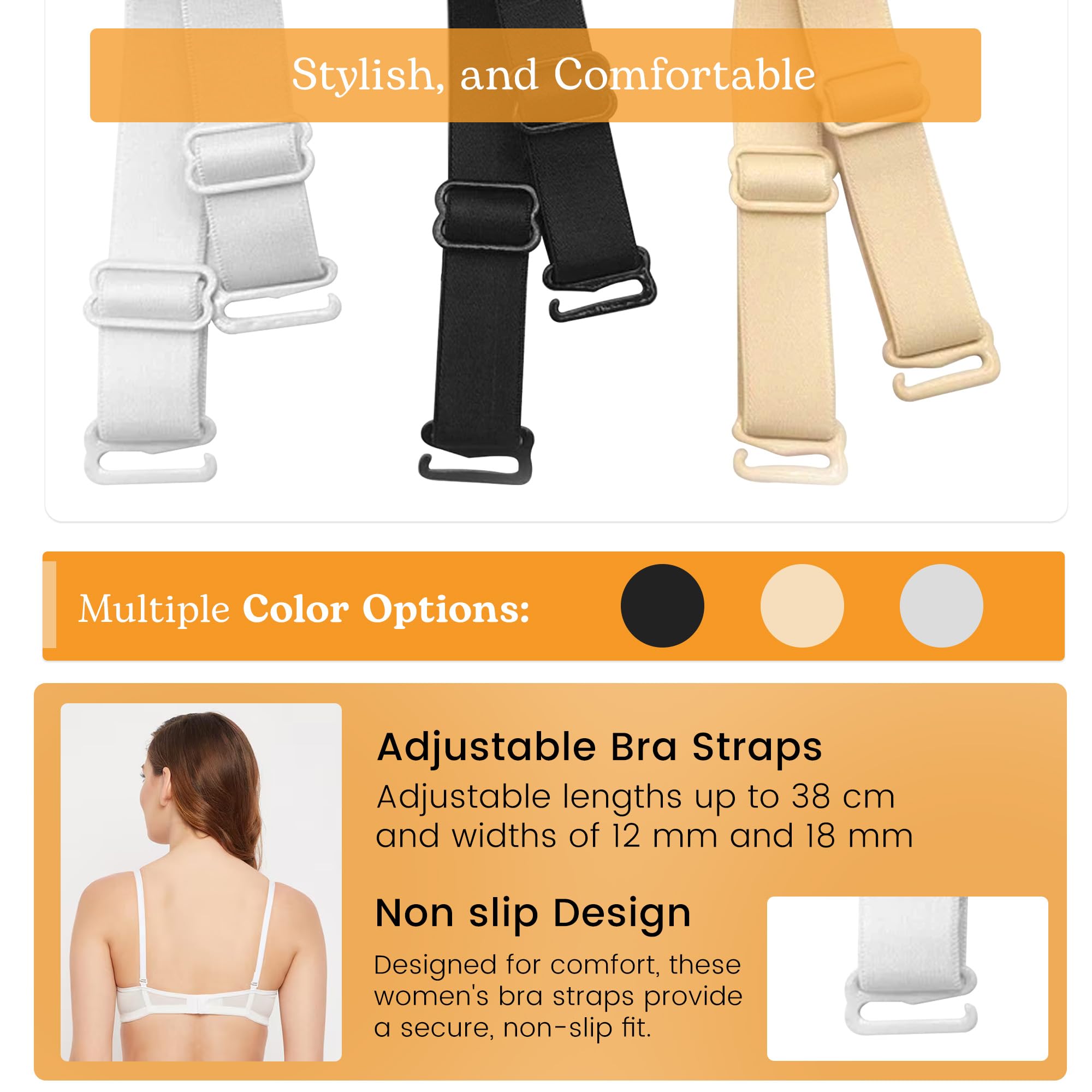 ShirazO Adjustable Bra Straps for Women - High Elastic Non-Slip Replacement Bra Straps with Clips, Soft Plush Back & Extra Long Length (2-Pack) | Perfect for Sports Bras, Tank Tops & Everyday Comfort