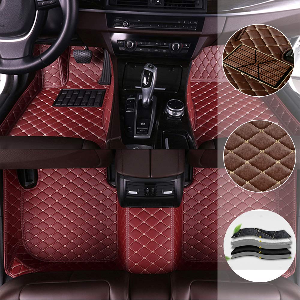 Saitake Custom All-Weather Waterproof Non-Slip Car Floor Mats for 2000-2009 Camaro - Full Coverage Heavy Duty Leather Liners (Wine Red, Left Drive) - Perfect for Daily Commute, Road Trips & Winter Protection