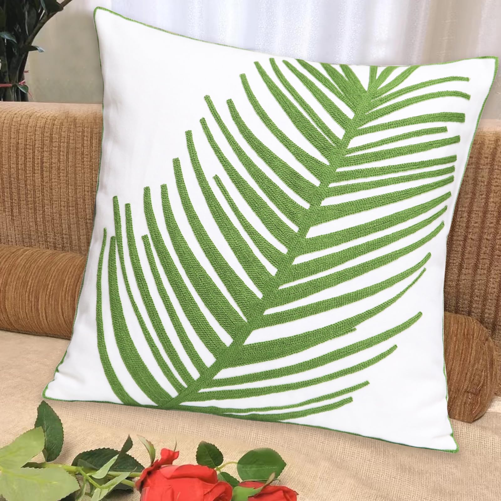 1 PCS Geometric Embroidery Cotton Throw Pillow Cover - 18x18 Inch Stripe Square Cushion Cover for Sofa, Living Room & Bed - Breathable & Durable Outdoor Decorative Pillow Case (Pattern-2) - Perfect for Home Decor, Cozy Reading Nook & Patio Furniture